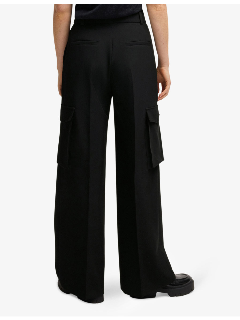 Flap-pocket wide-leg high-rise stretch-woven trousers - 4
