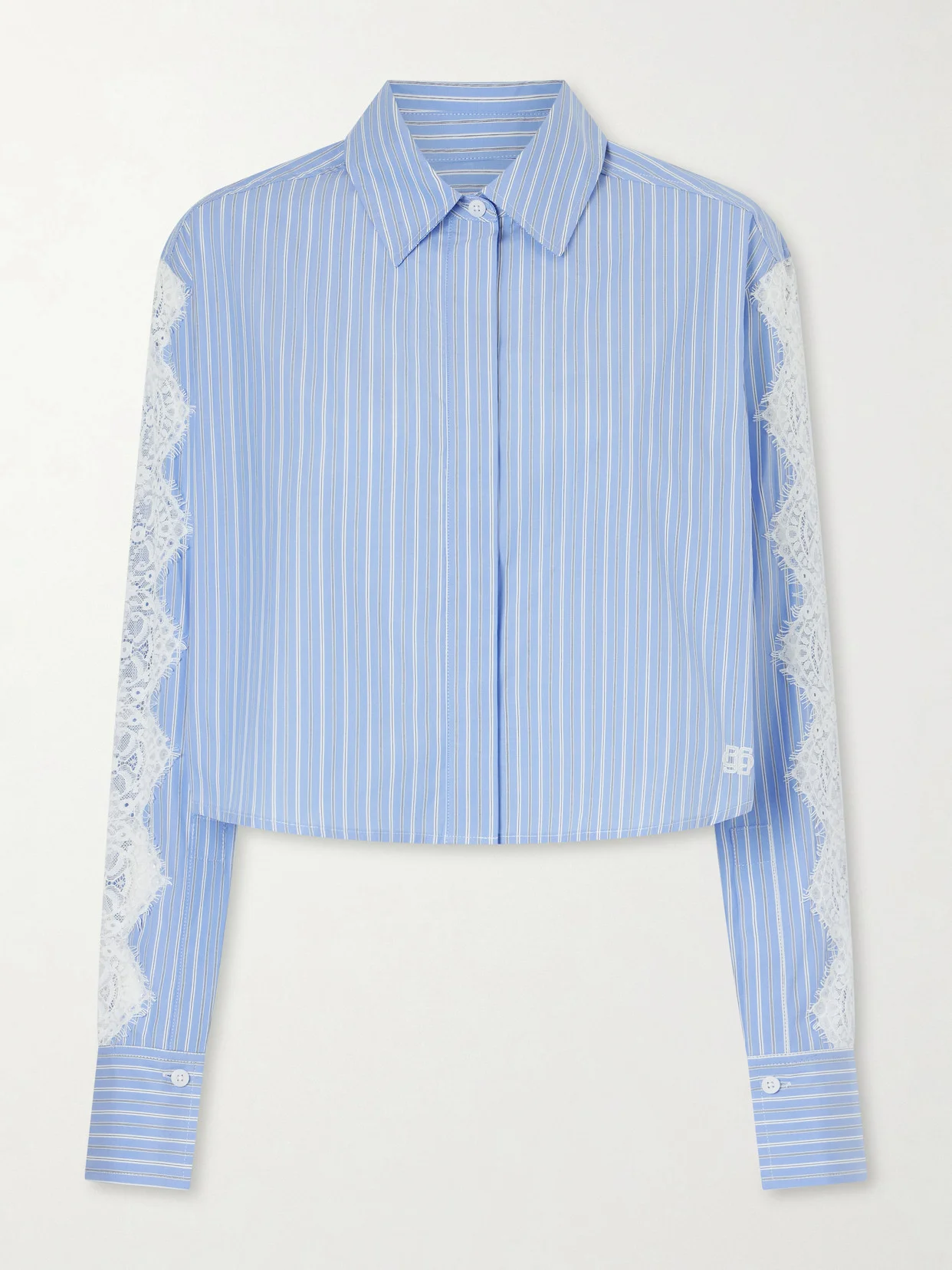 Renata Cropped Lace-trimmed Striped Cotton-poplin Shirt - 1