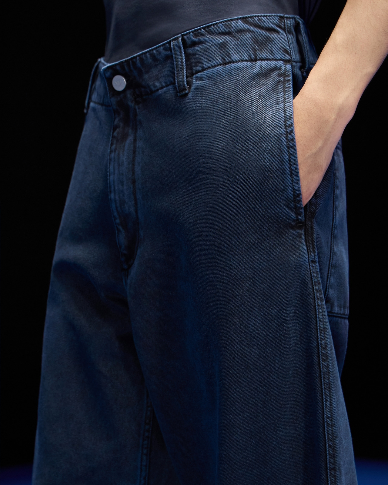 ASV BLACK BLUE CAPSULE COLLECTION MARBLE-EFFECT DENIM JEANS WITH PRINT - 5
