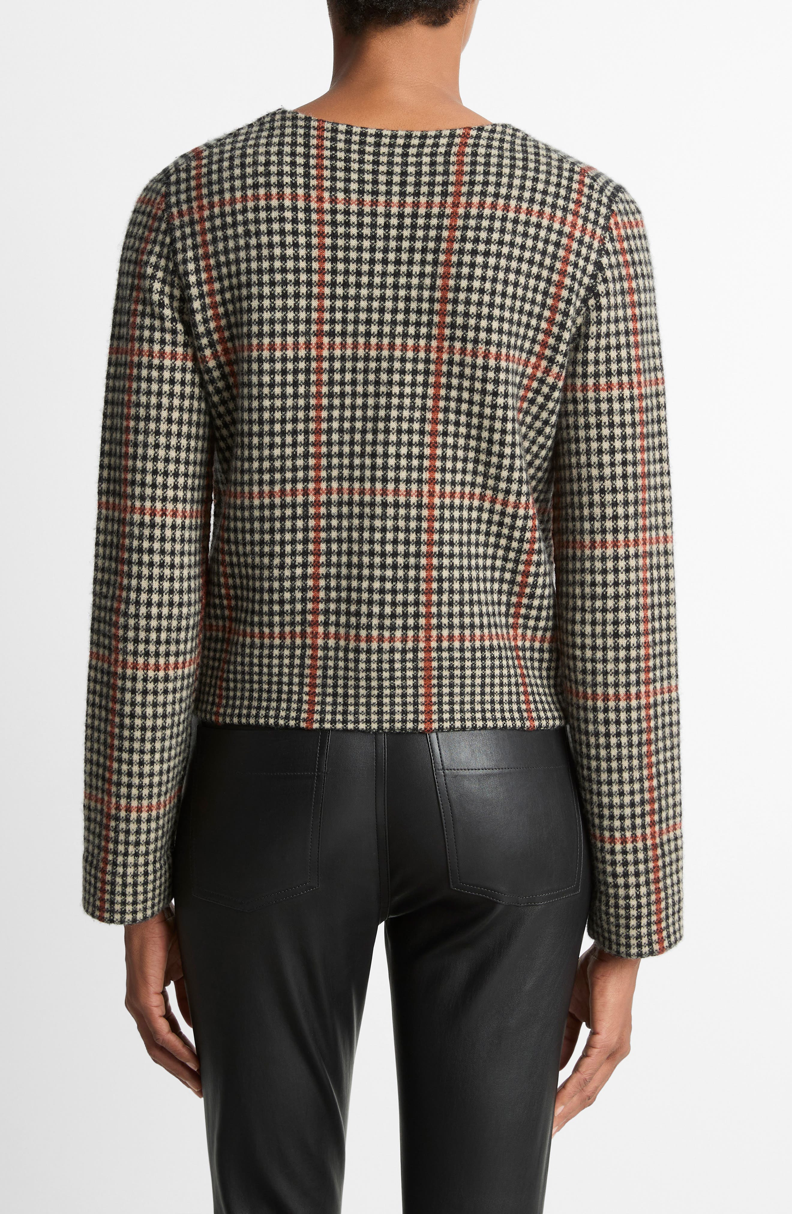 Vince Intarsia Glen Plaid Wool & Cashmere Cardigan in Cobblestone/Black at Nordstrom - 2