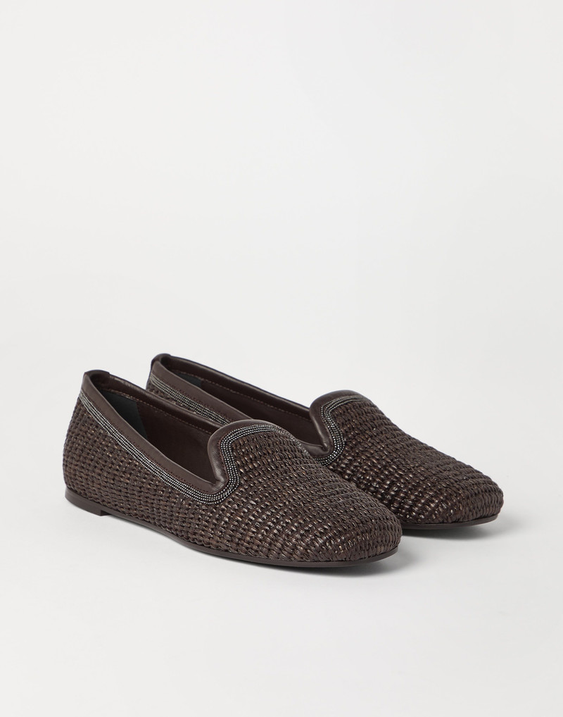 Techno raffia slippers with precious trim 1