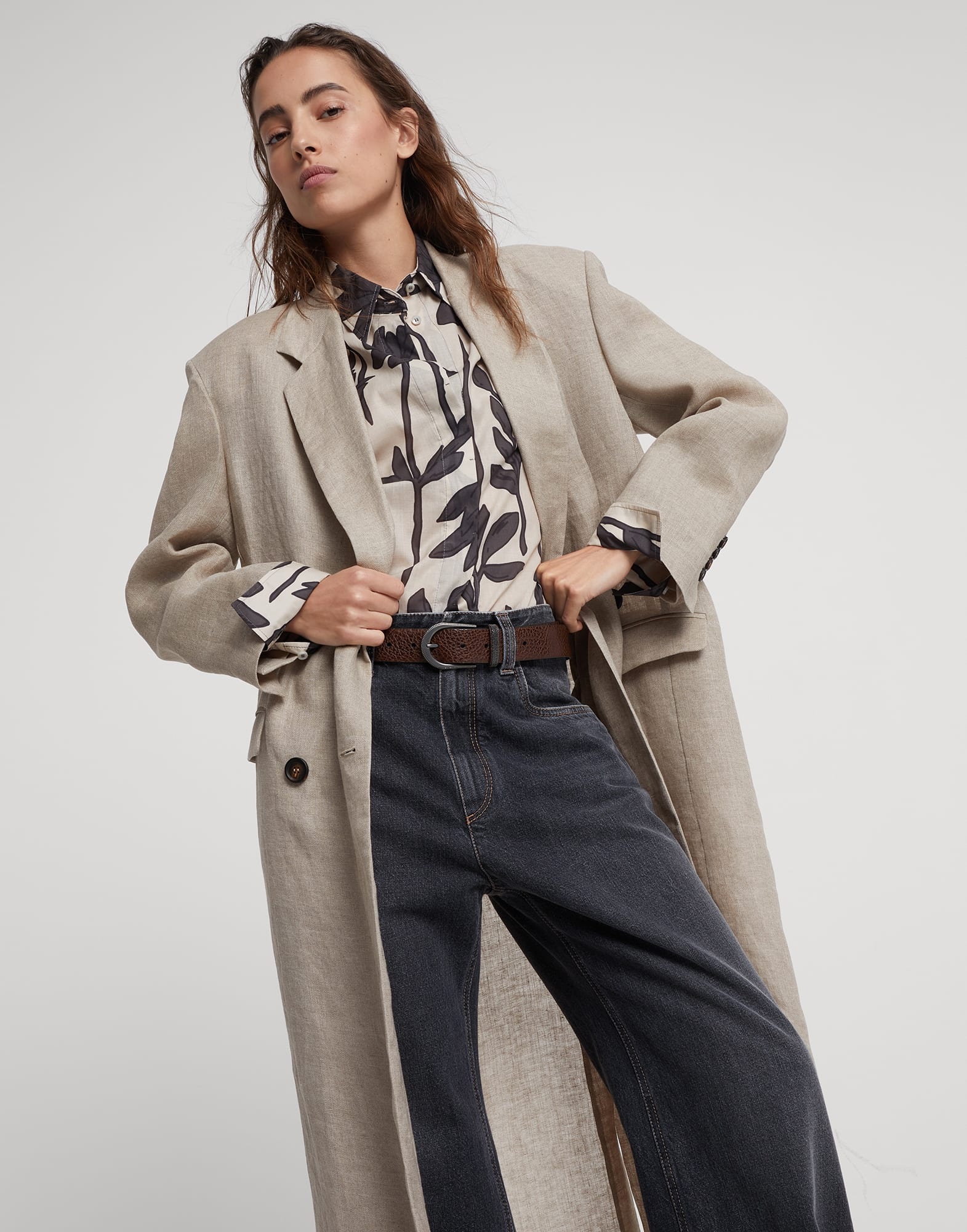 Lightweight linen coat with monili - 4