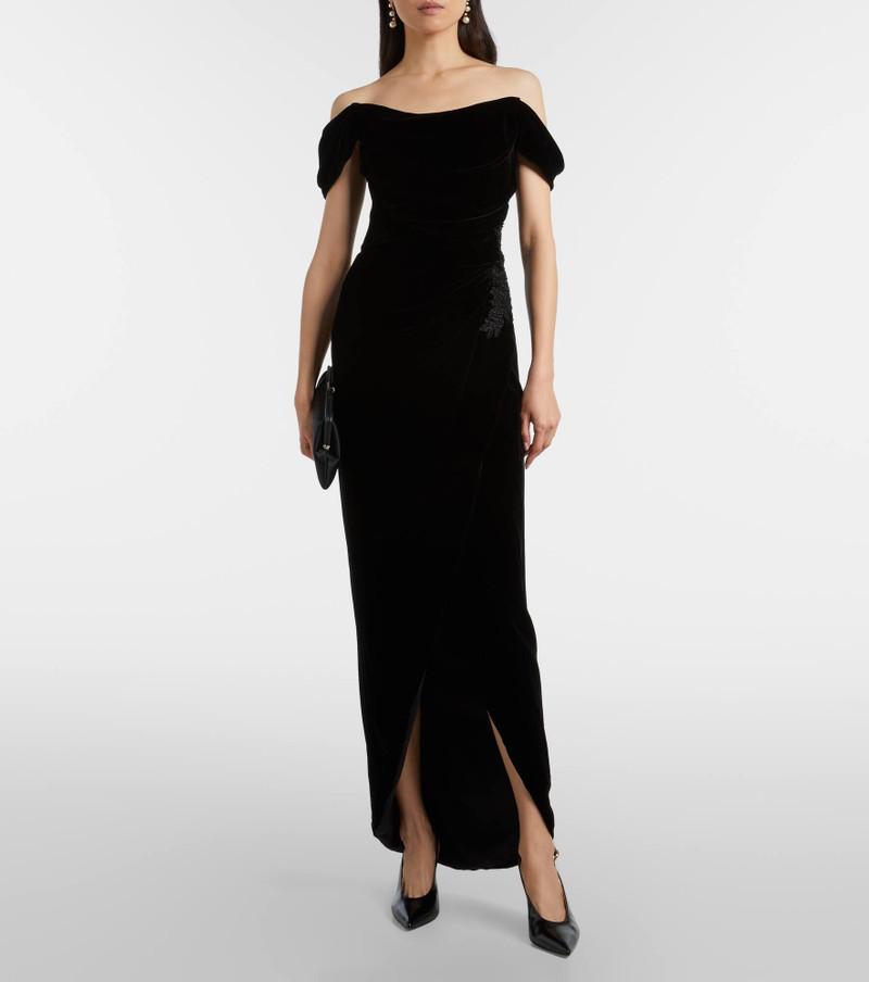 COSTARELLOS Embellished off-shoulder velvet gown outlook