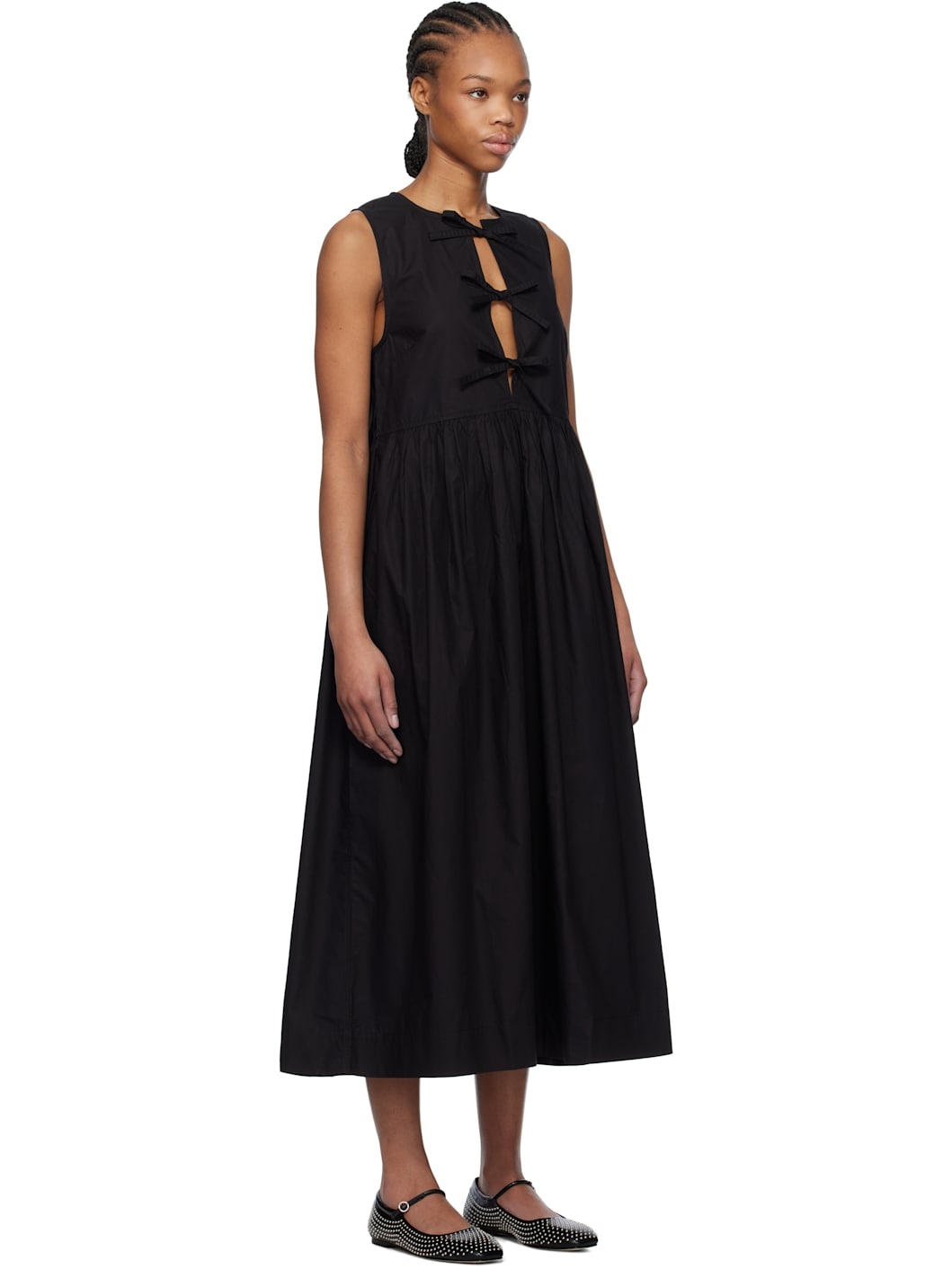 Black Cotton Poplin Midi Dress - 2
