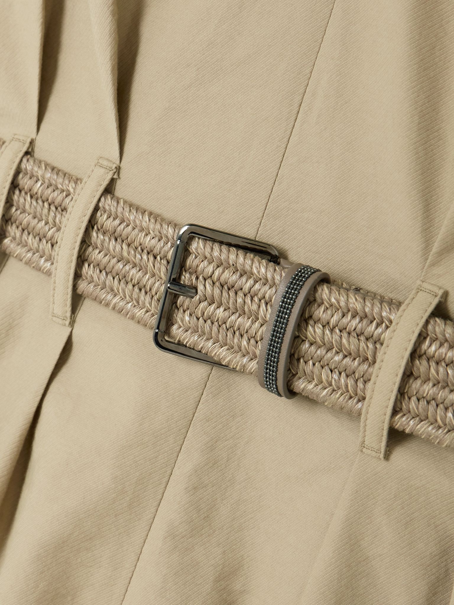 Belted cotton-blend twill mini dress Tan - 4
