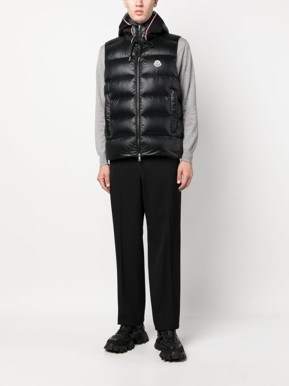 logo-patch quilted hooded gilet - 2