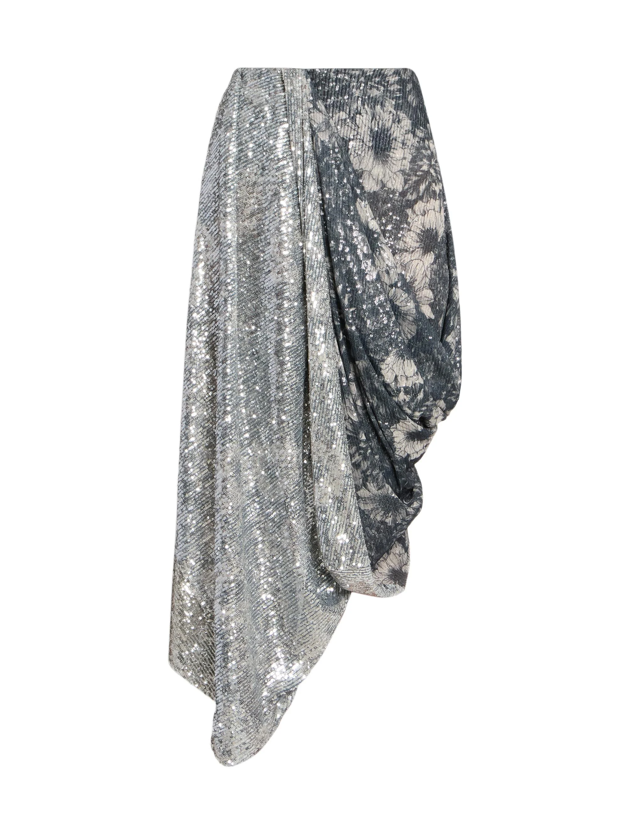 Women's Sequin Floral Draped Midi-Skirt - Multicolor - 1