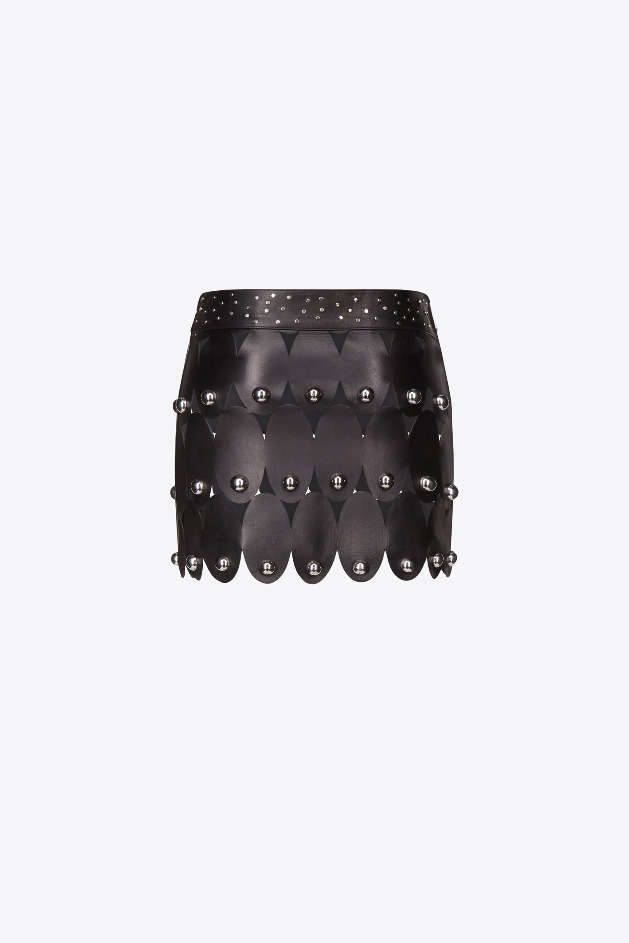 STUDDED EYE LEATHER MINI SKIRT - 2