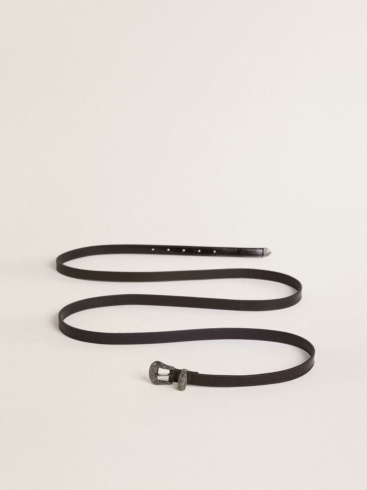Black leather belt with silver buckle - 4