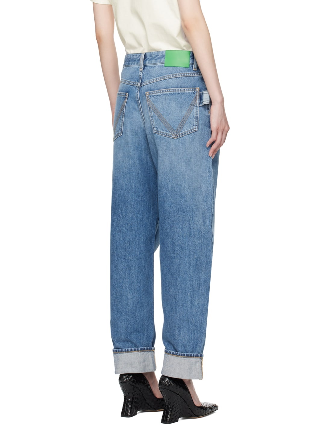 Blue Vintage Medium Indigo Turned Up Denim Jeans - 3