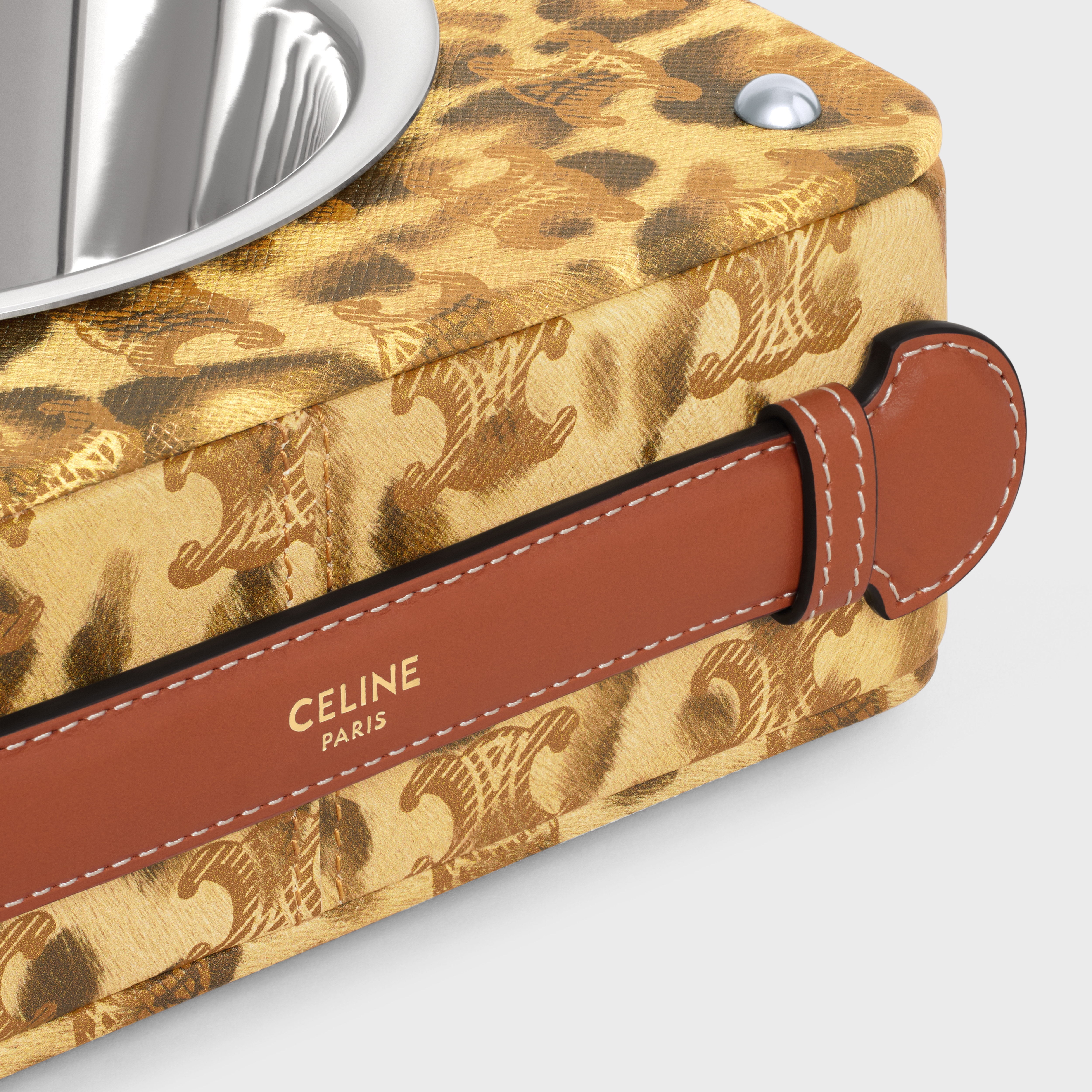 Dog bowl in lambskin with Triomphe canvas with leopard print - 4