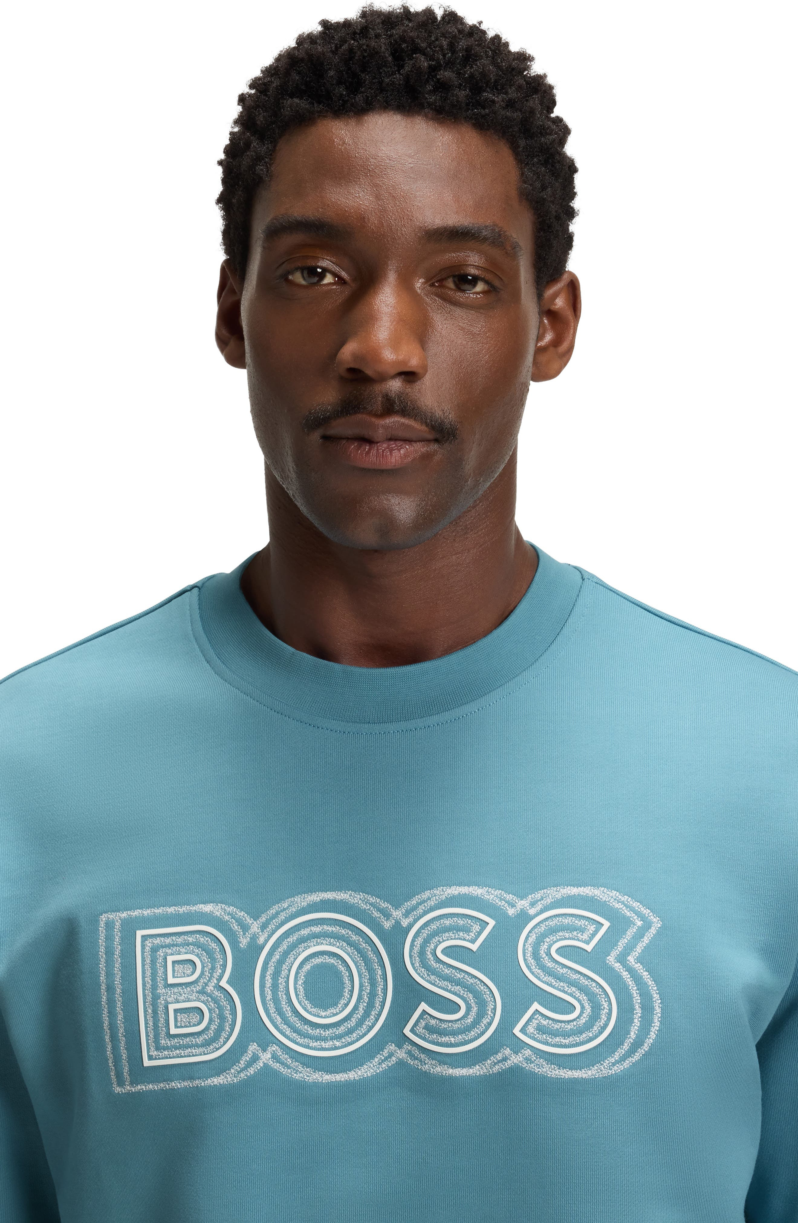 BOSS Soleri Logo Cotton Graphic Sweatshirt in Light /Pastel Blue at Nordstrom - 3