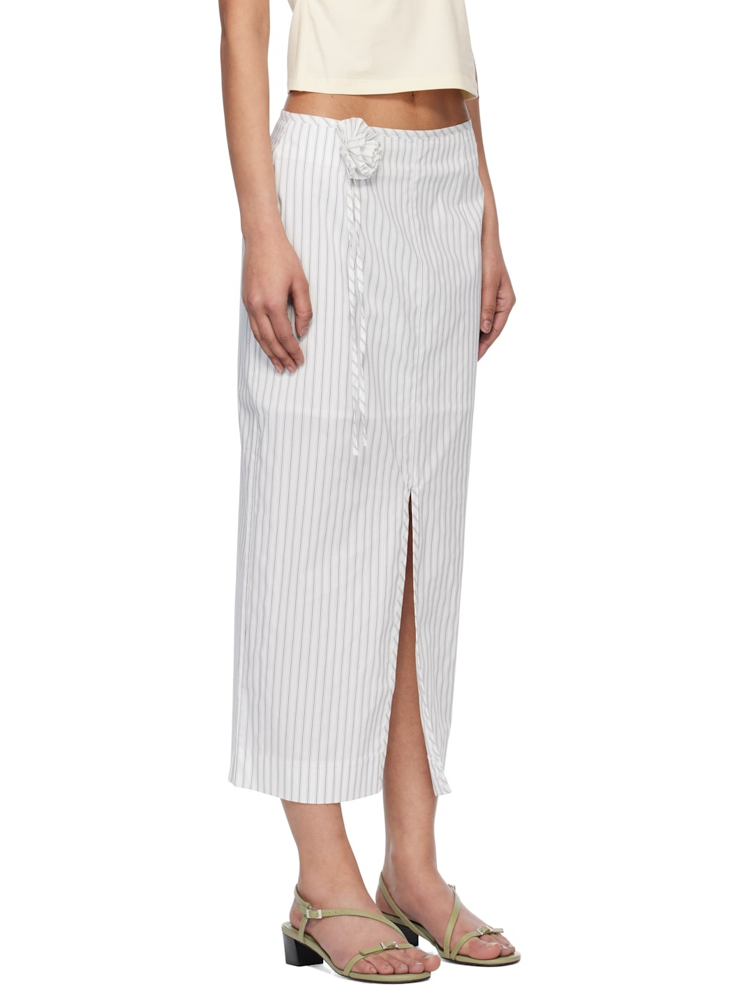 White Stripe Corsage Maxi Skirt - 2