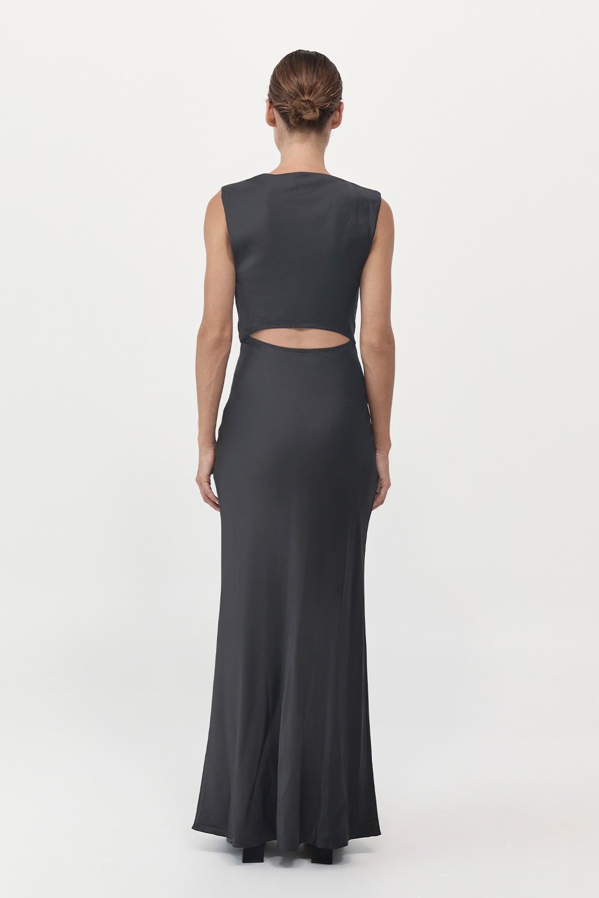 Soft Silk Cut Out Dress - Washed Black - 4