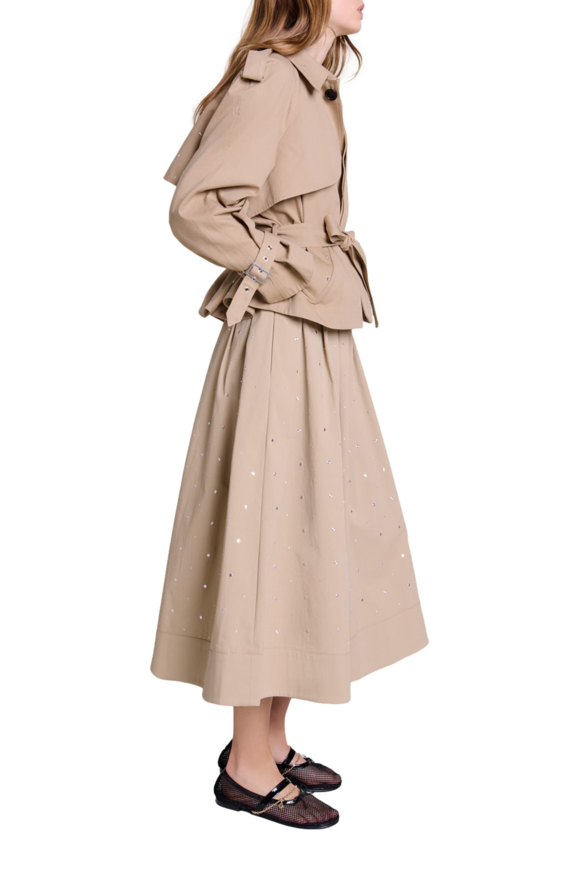 maje Short studded trench coat in Beige at Nordstrom - 3