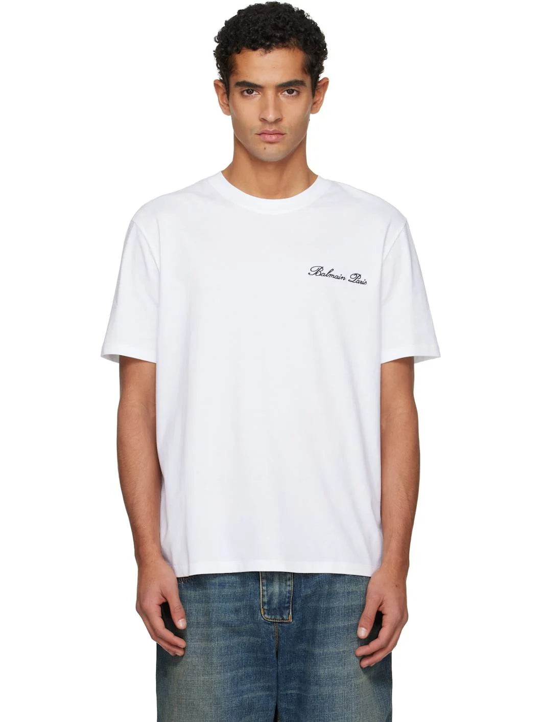 White Embroidered 'Balmain' Signature T-shirt - 1