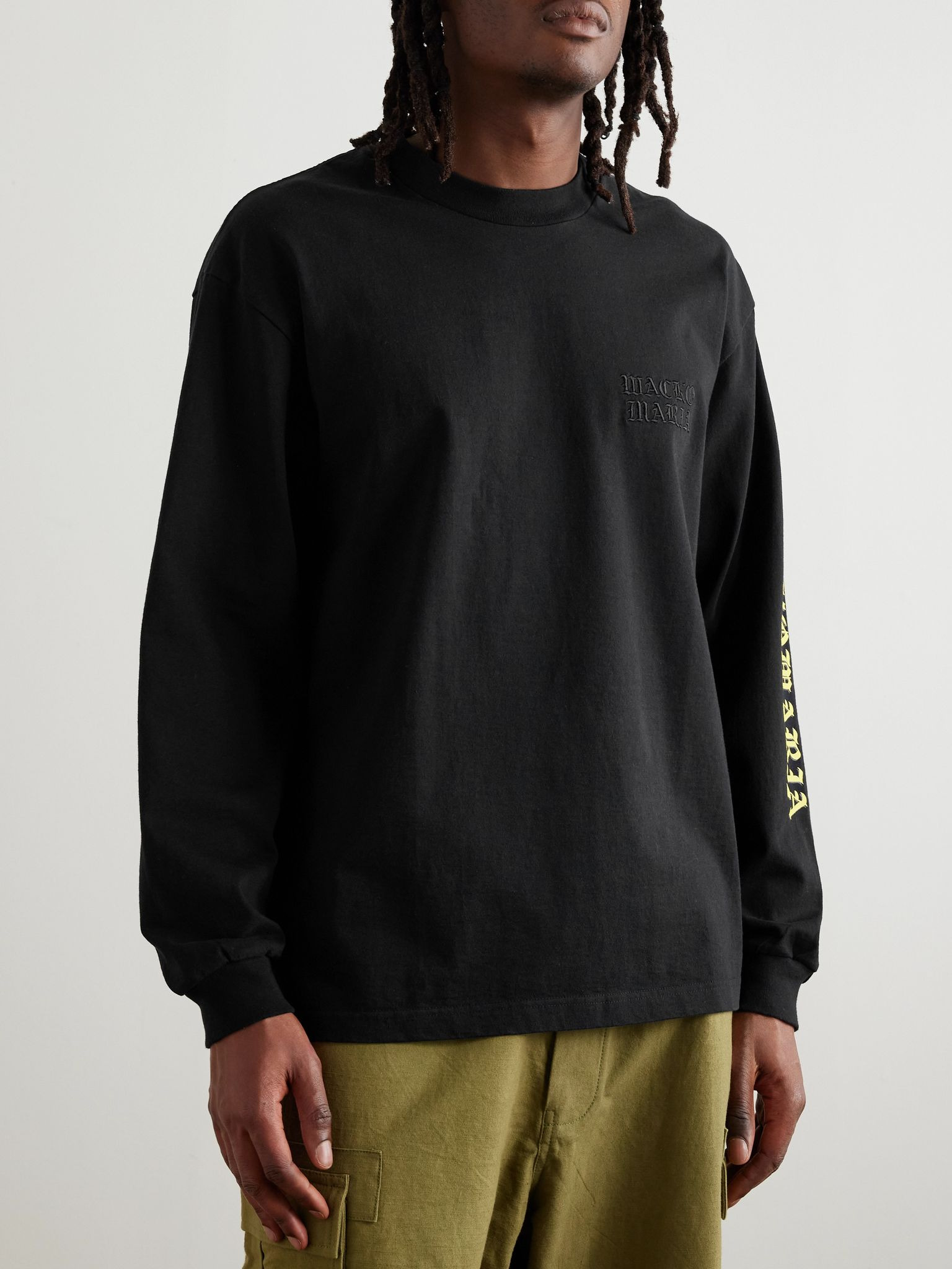 Logo-Embroidered Printed Cotton-Jersey T-Shirt Black - 3