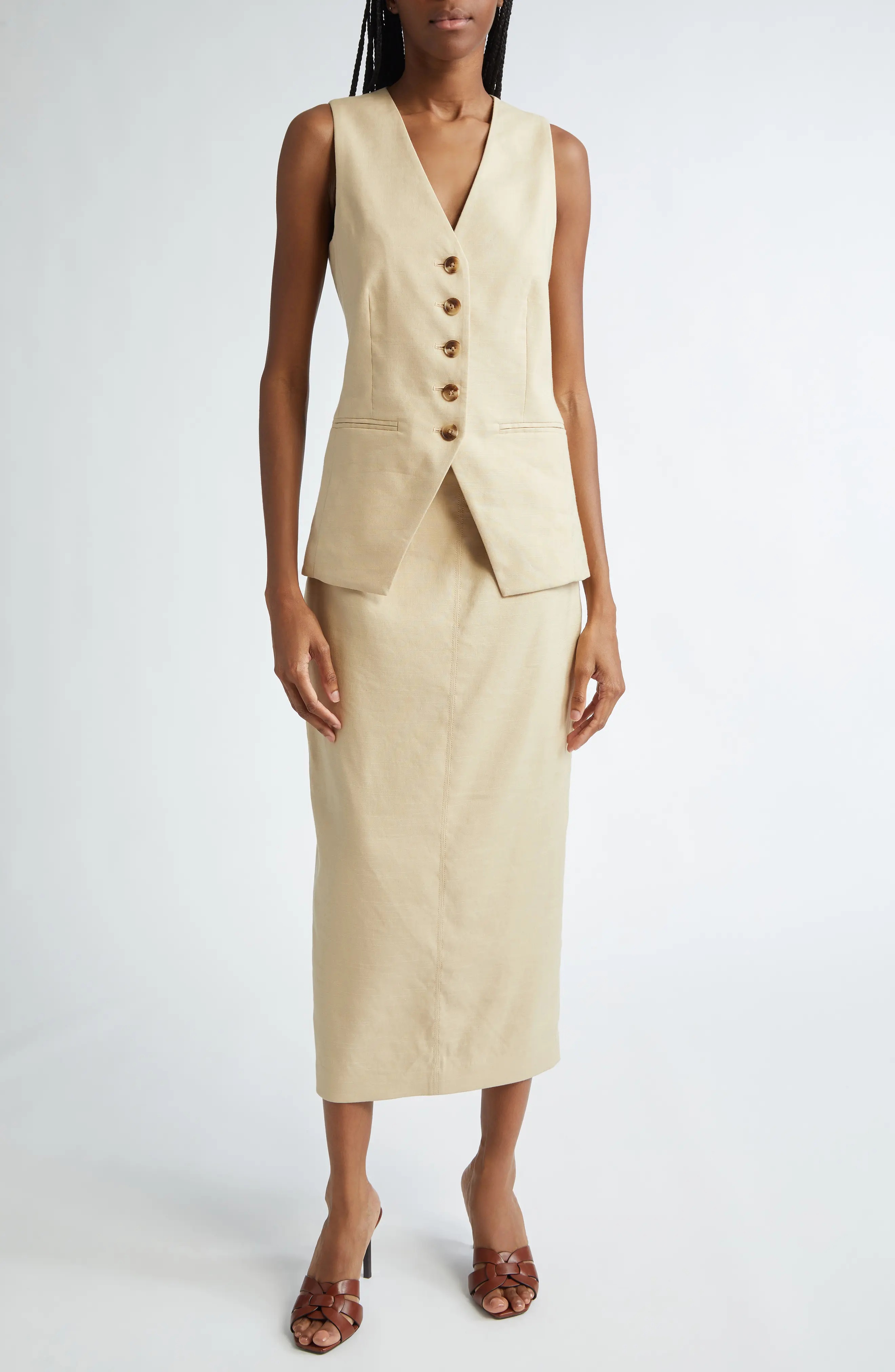 【Veronica Beard】 Kimptonリネンブレンドミディスカート VERONICA BEARD Kimpton Linen Blend Midi Skirt | nordstrom