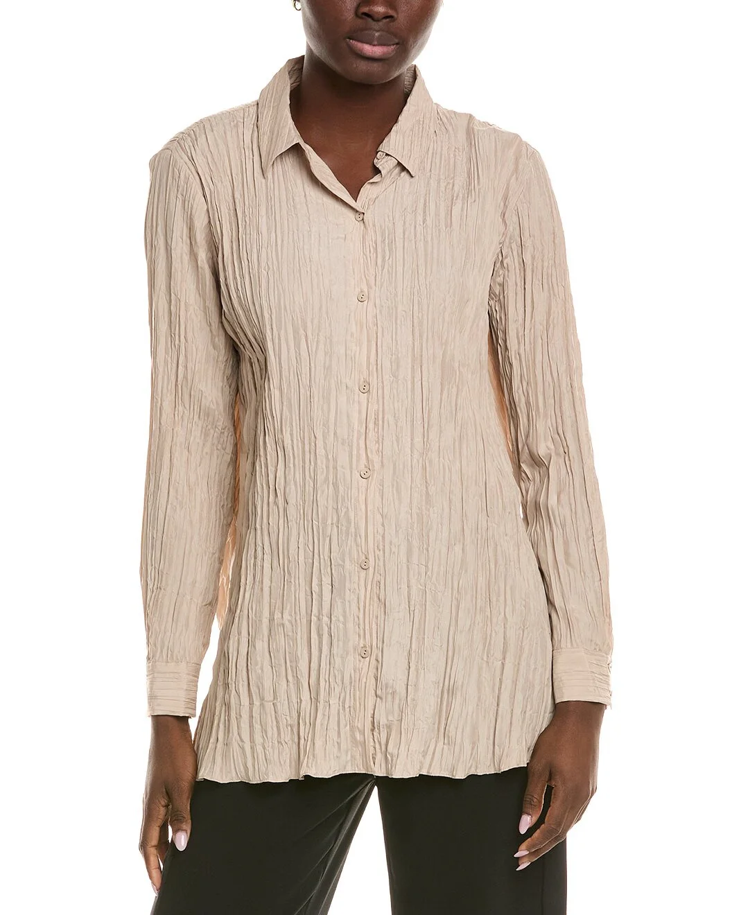 EILEEN FISHER Classic Collar Silk Crinkle Shirt - 1