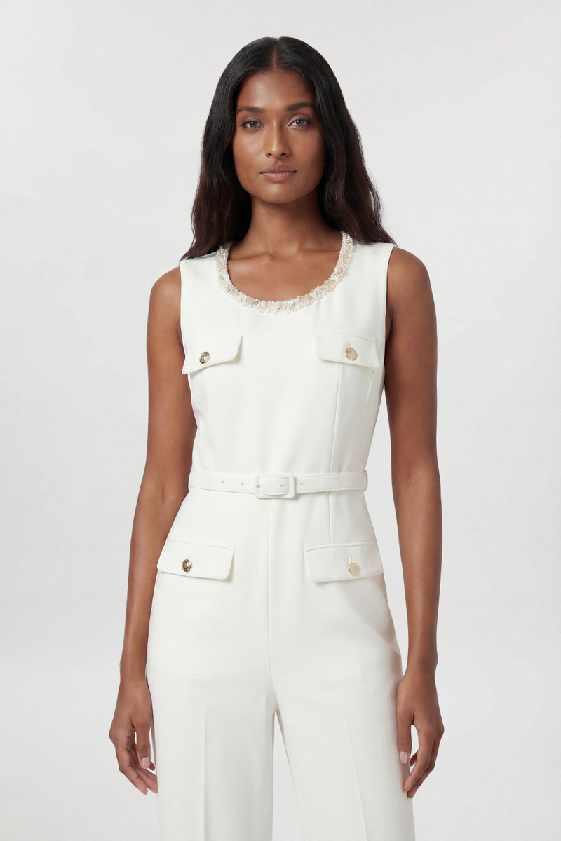 KAREN MILLEN Compact Stretch Embellished Trim Tailored Wide Leg Jumpsuit outlook