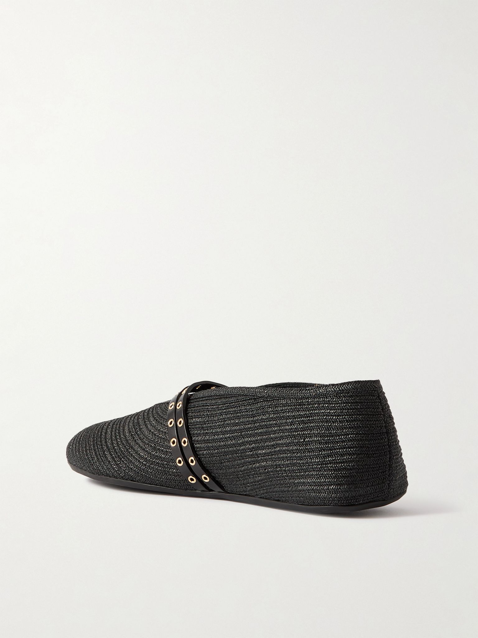 Leather-trimmed raffia ballet flats Black - 3