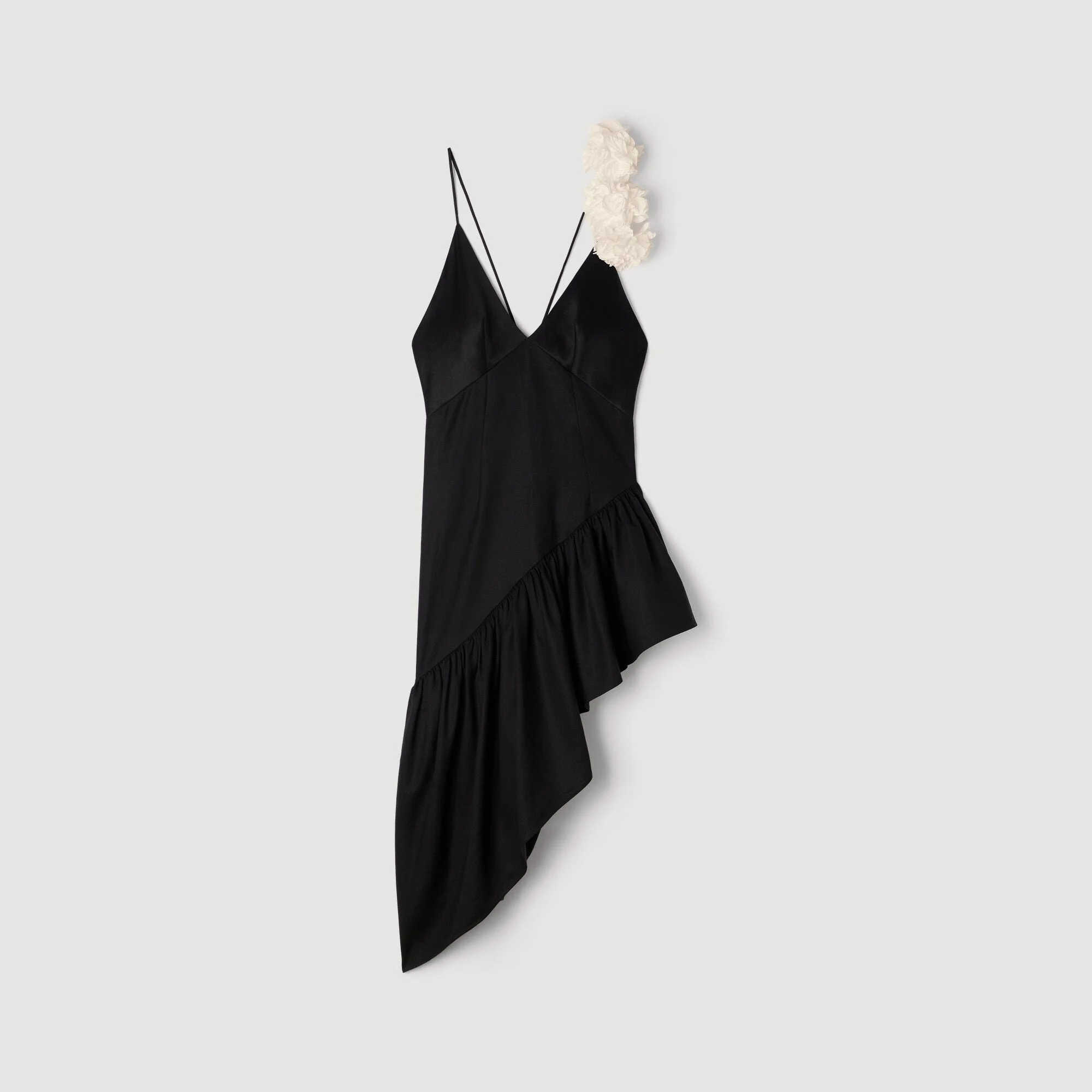 FLOWER DETAIL ASYMMETRICAL RUFFLED DRESS - 1