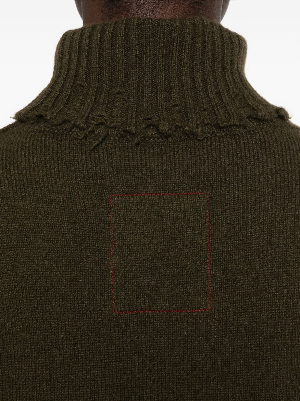high-neck frayed-hem sweater - 5