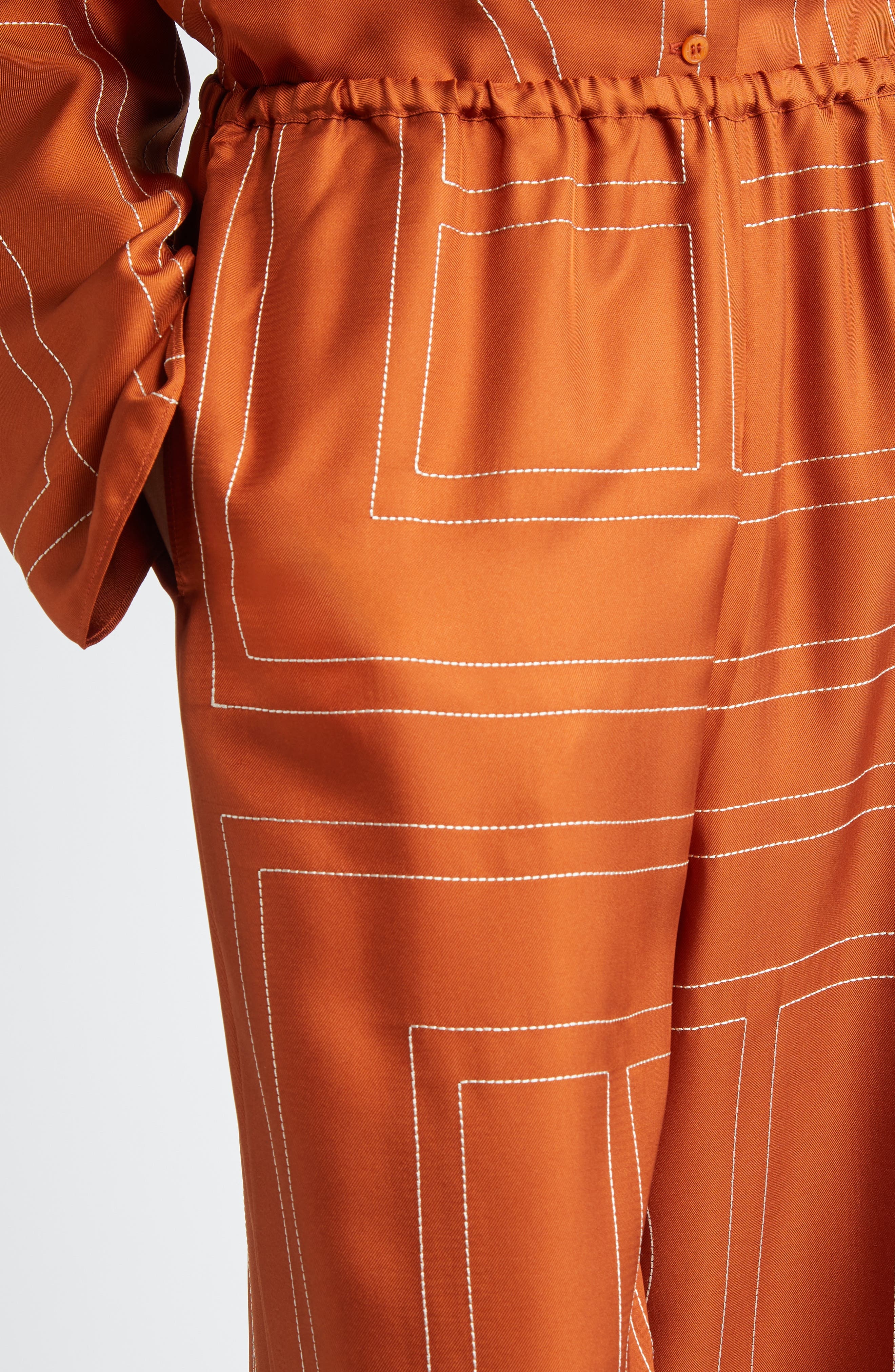 TOTEME Monogram Embroidered Silk Pants in Terracotta at Nordstrom - 5