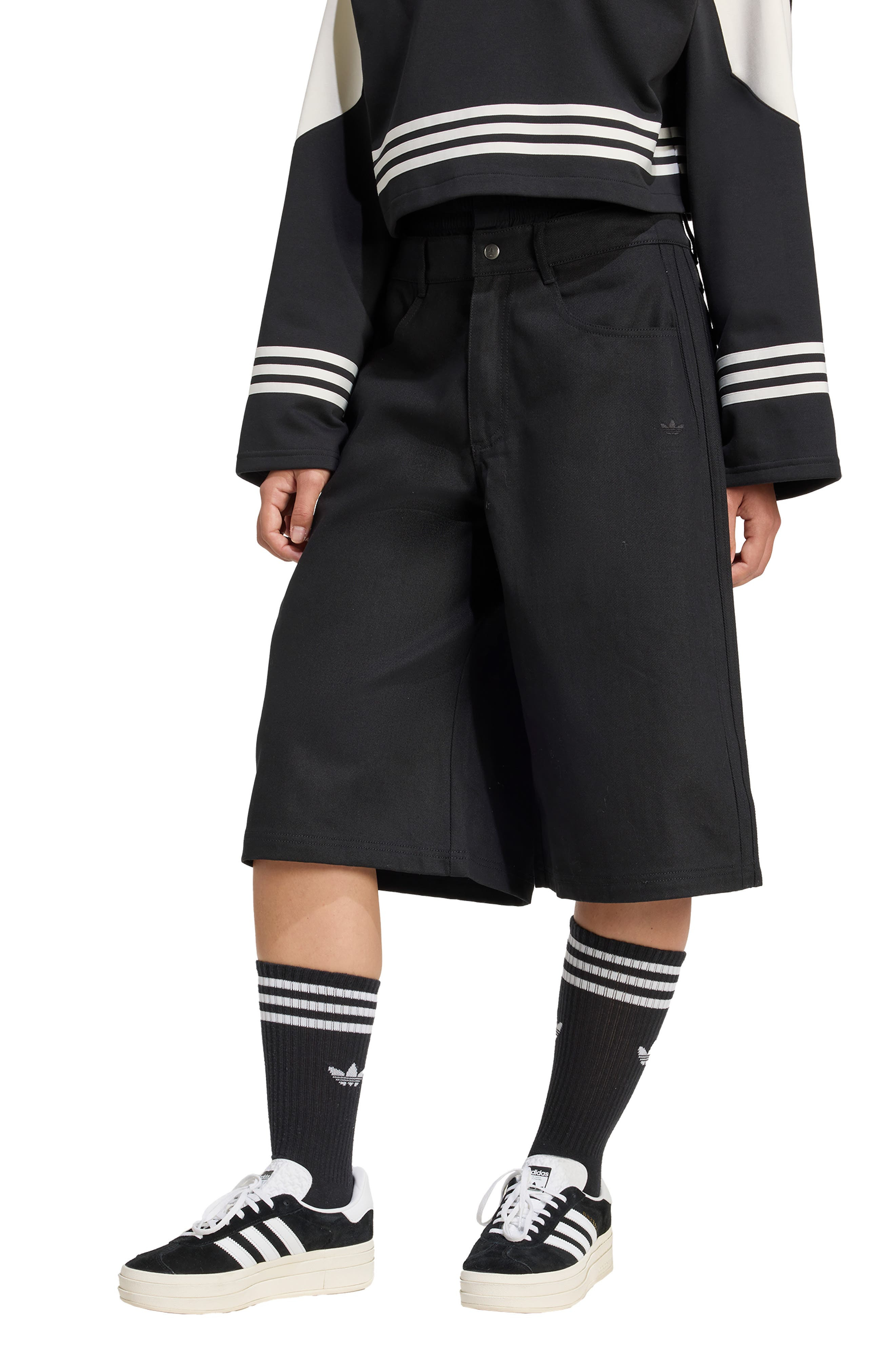 adidas Firebird Utility Denim Shorts in Black at Nordstrom - 1
