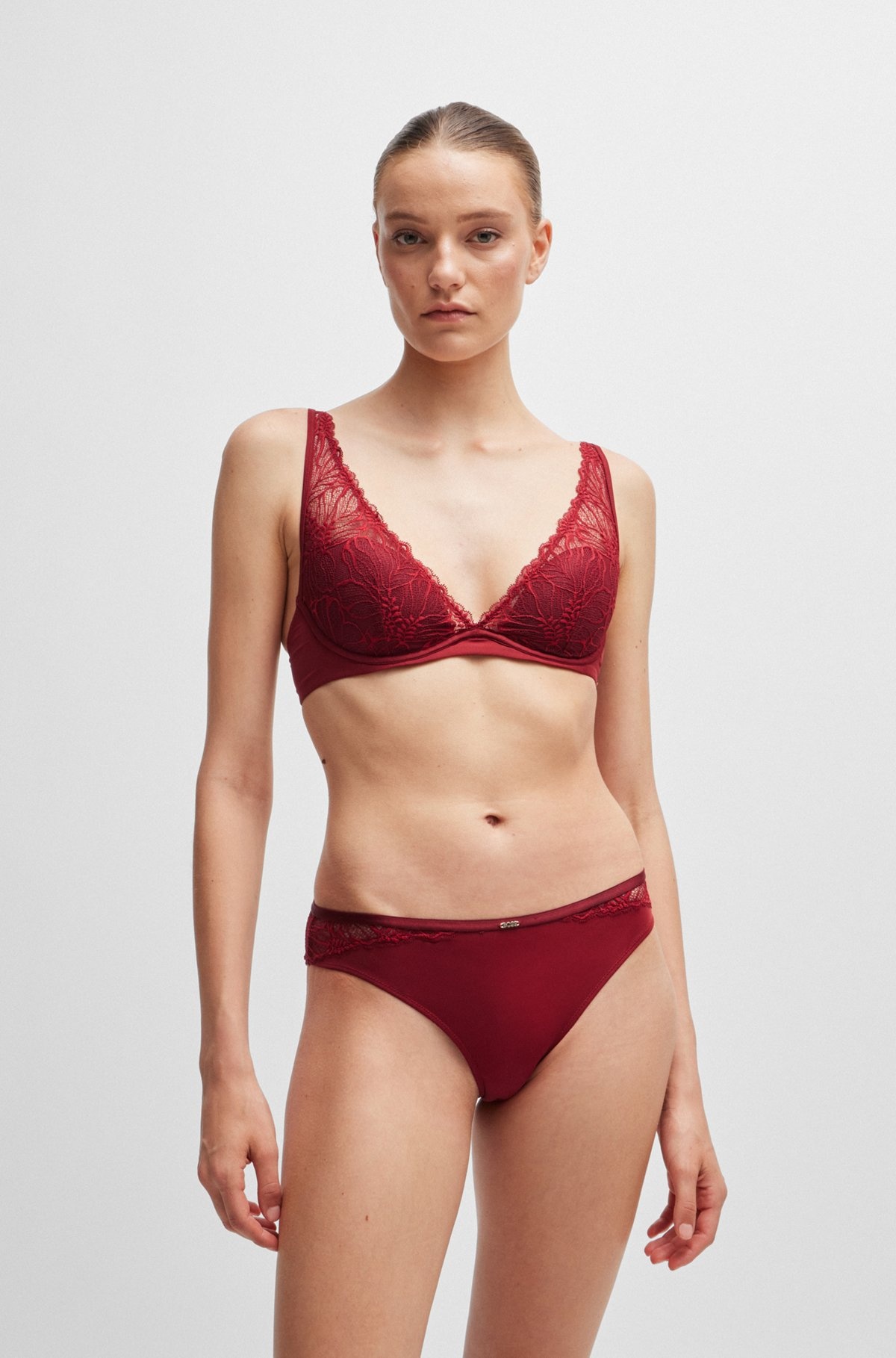 STRETCH-LACE UNDERWIRED BRA WITH LOGO TRIM - 2
