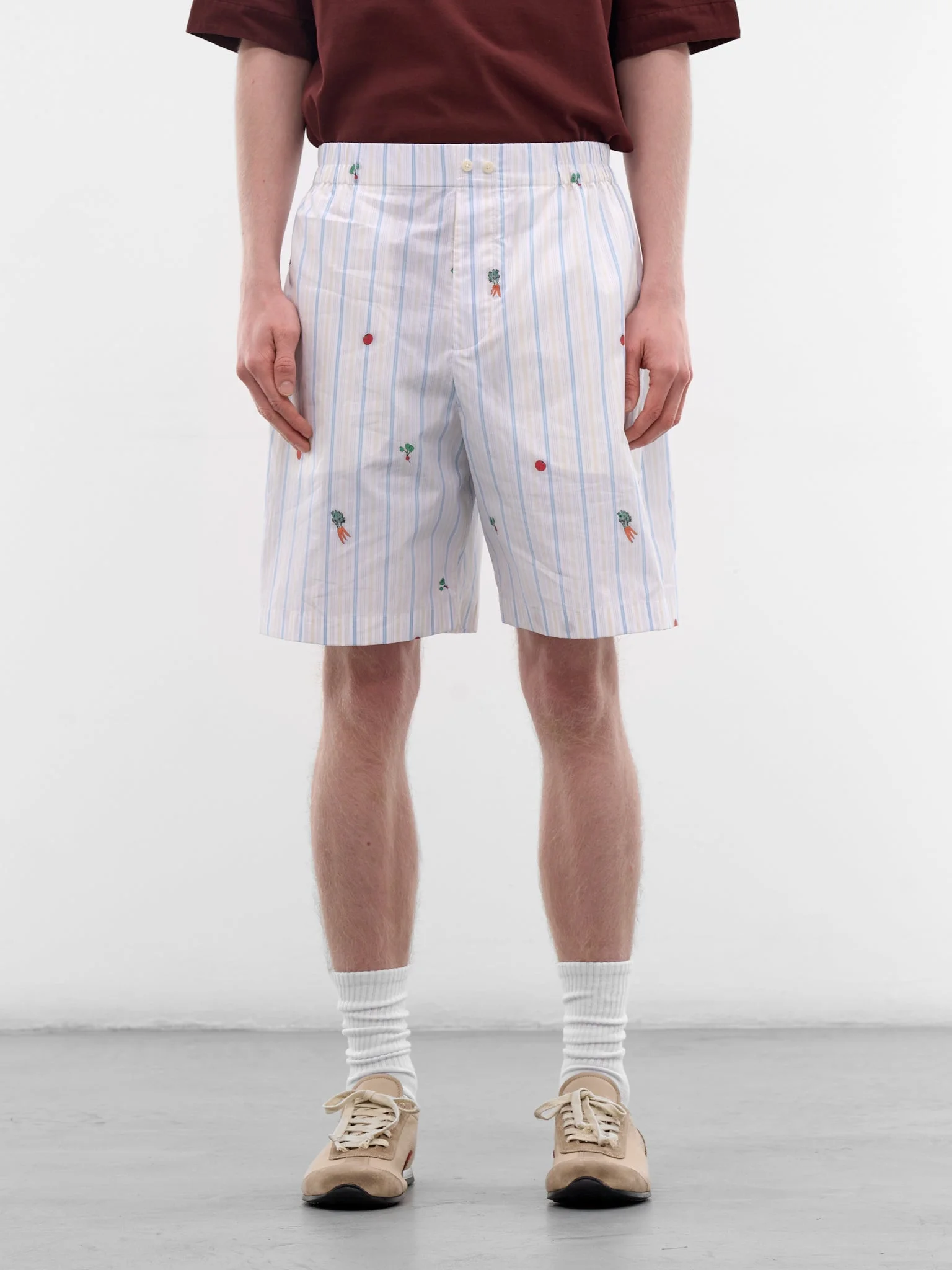 White Vegetable & Stripe Boxer Shorts - 1