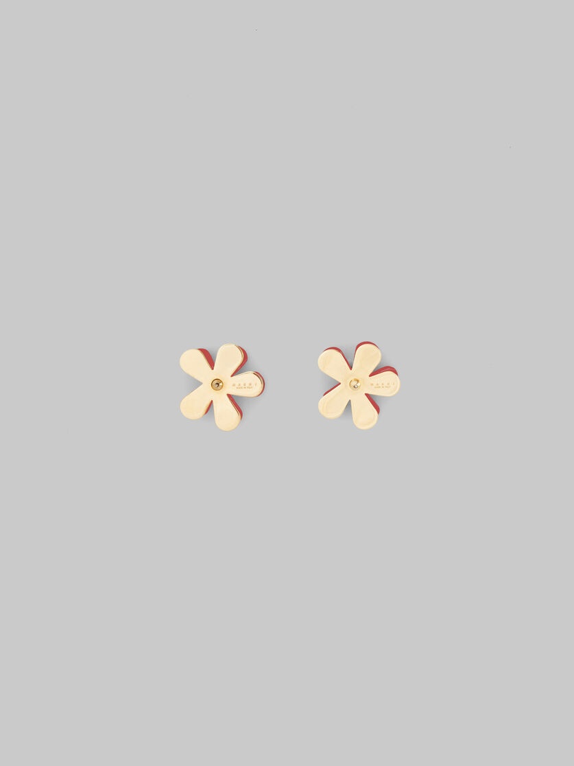 RED ENAMELED METAL FLOWER POP EARRINGS - 3