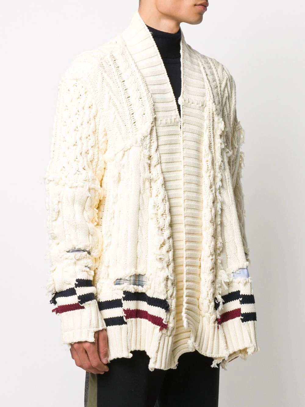 distressed cable-knit cardigan - 3