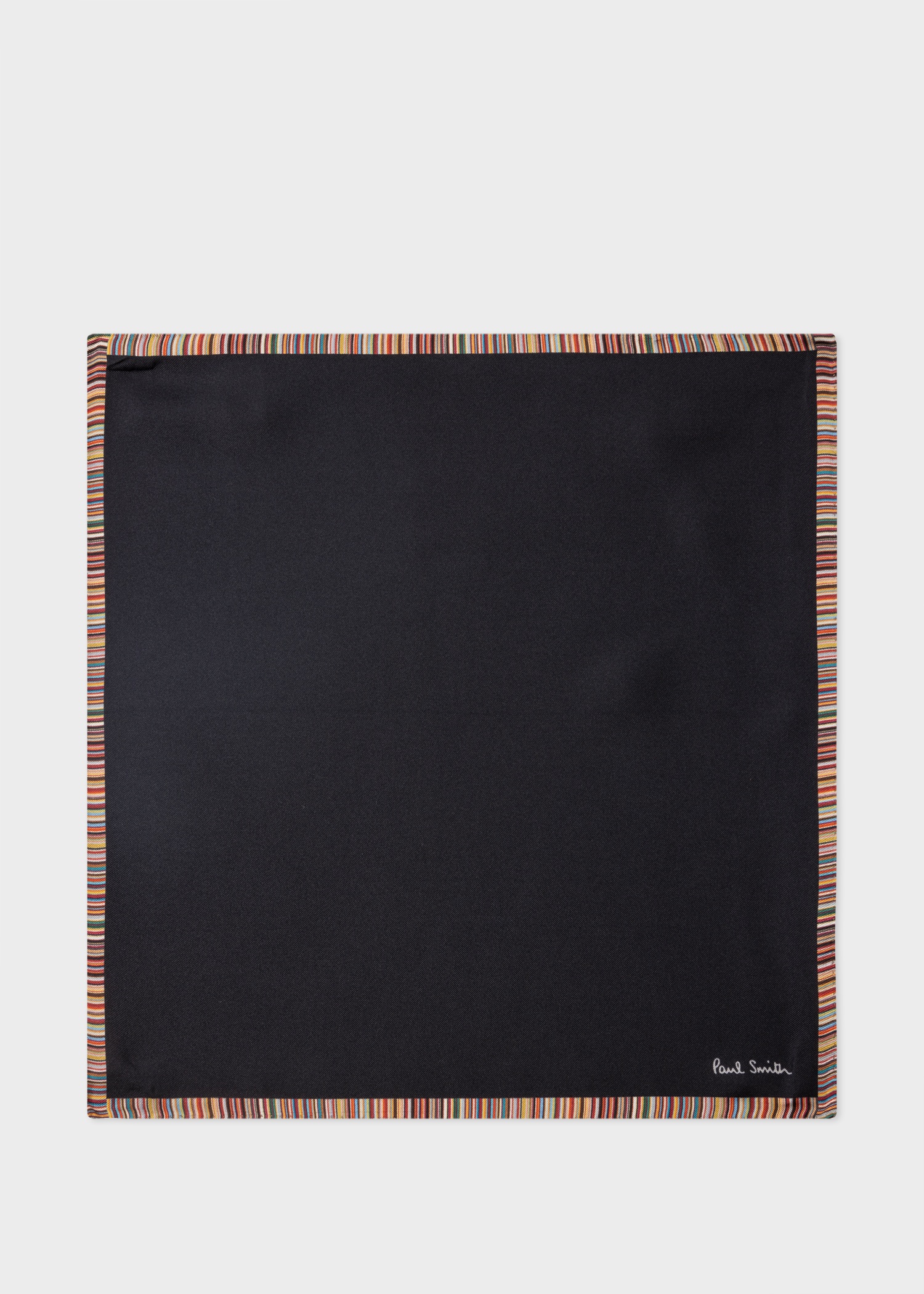 Black 'Signature Stripe' Silk Pocket Square - 1