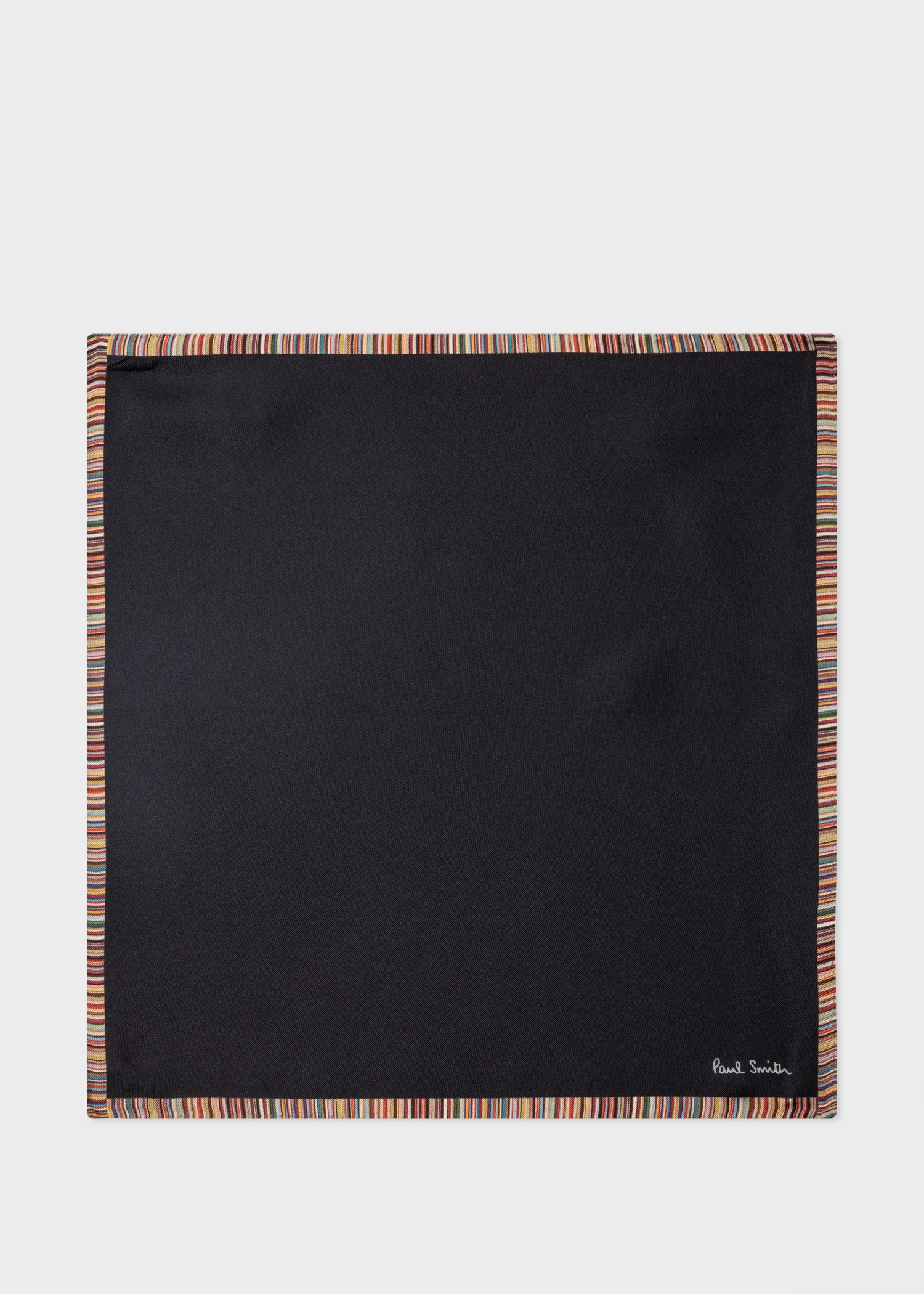 Black 'Signature Stripe' Silk Pocket Square - 1