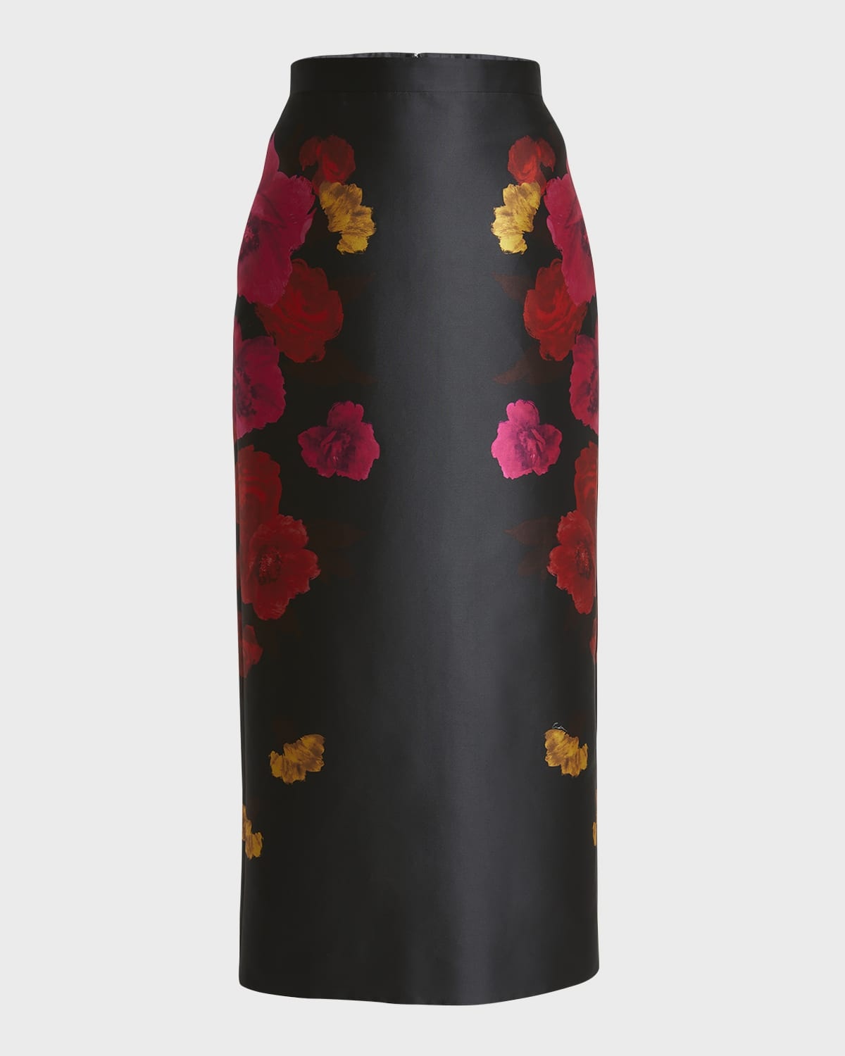 Beaded Floral Silk Midi Pencil Skirt - 1