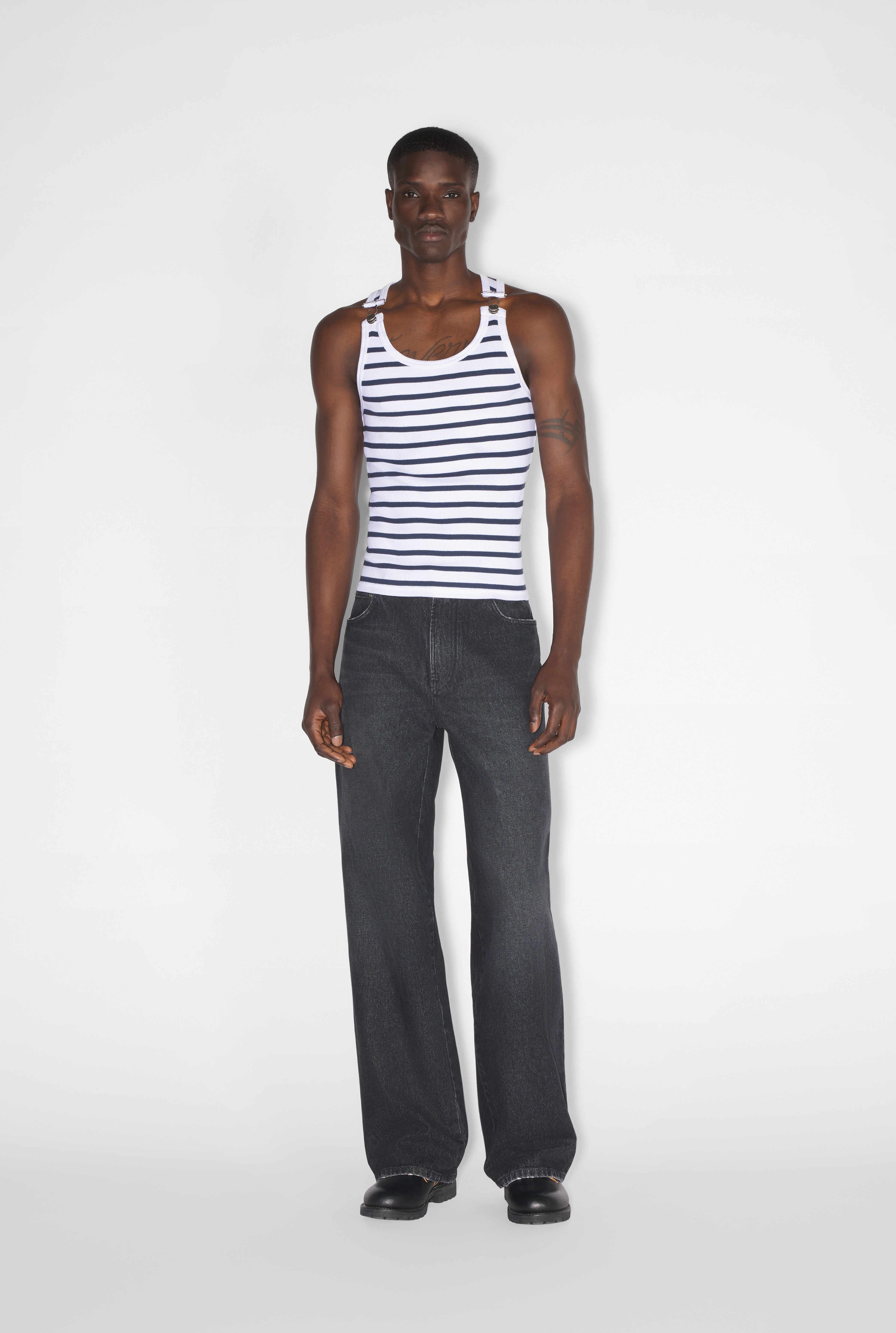 Jean paul gaultier ショルダーベルト付きタンクトップ Jean Paul Gaultier – Ribbed Tank Top With Overall Buckles Black