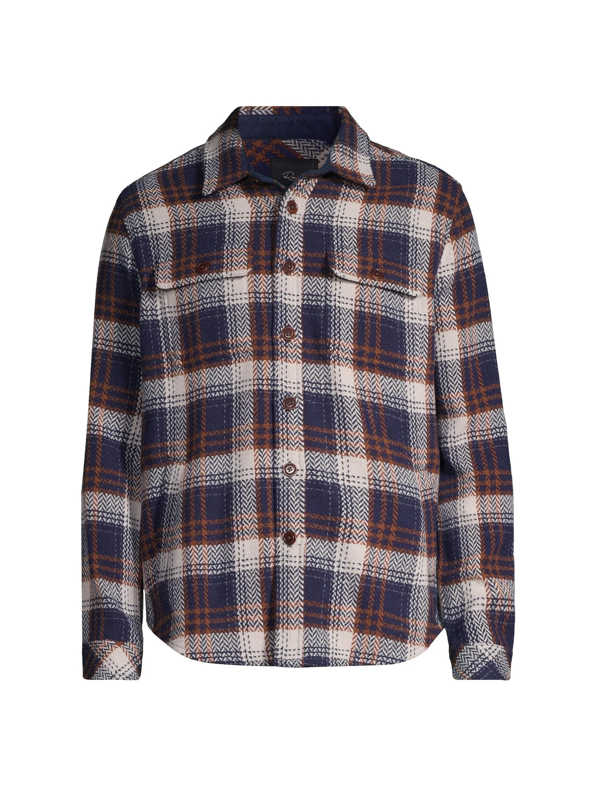Men's Berkshire Herringbone Plaid Button-Front Shirt Jacket - Navy Umber Cream - 1