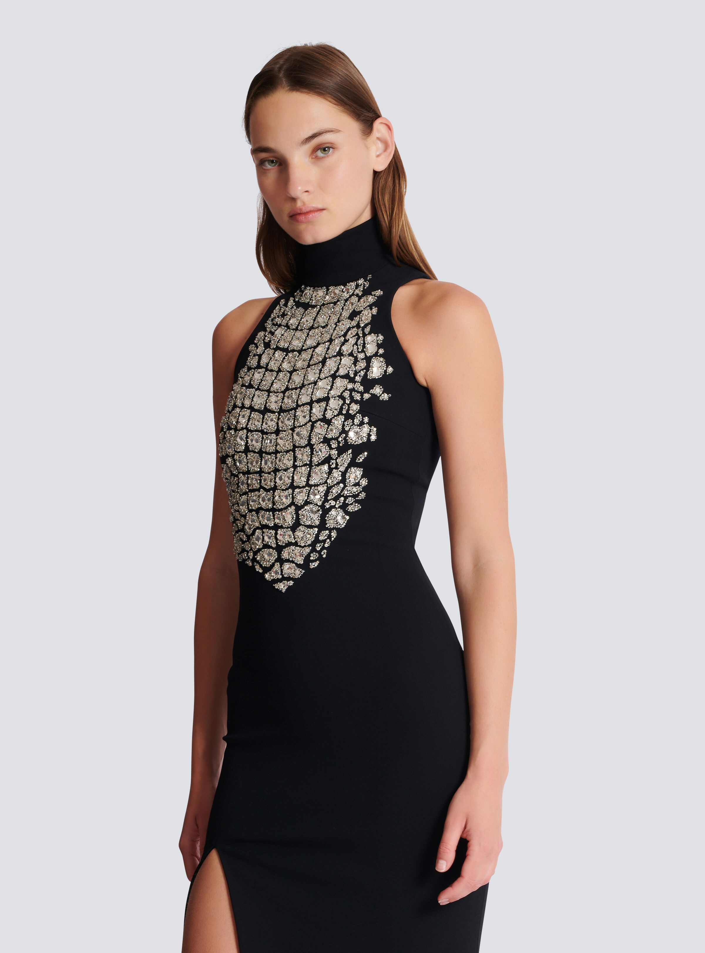 Long embroidered slit dress - 6