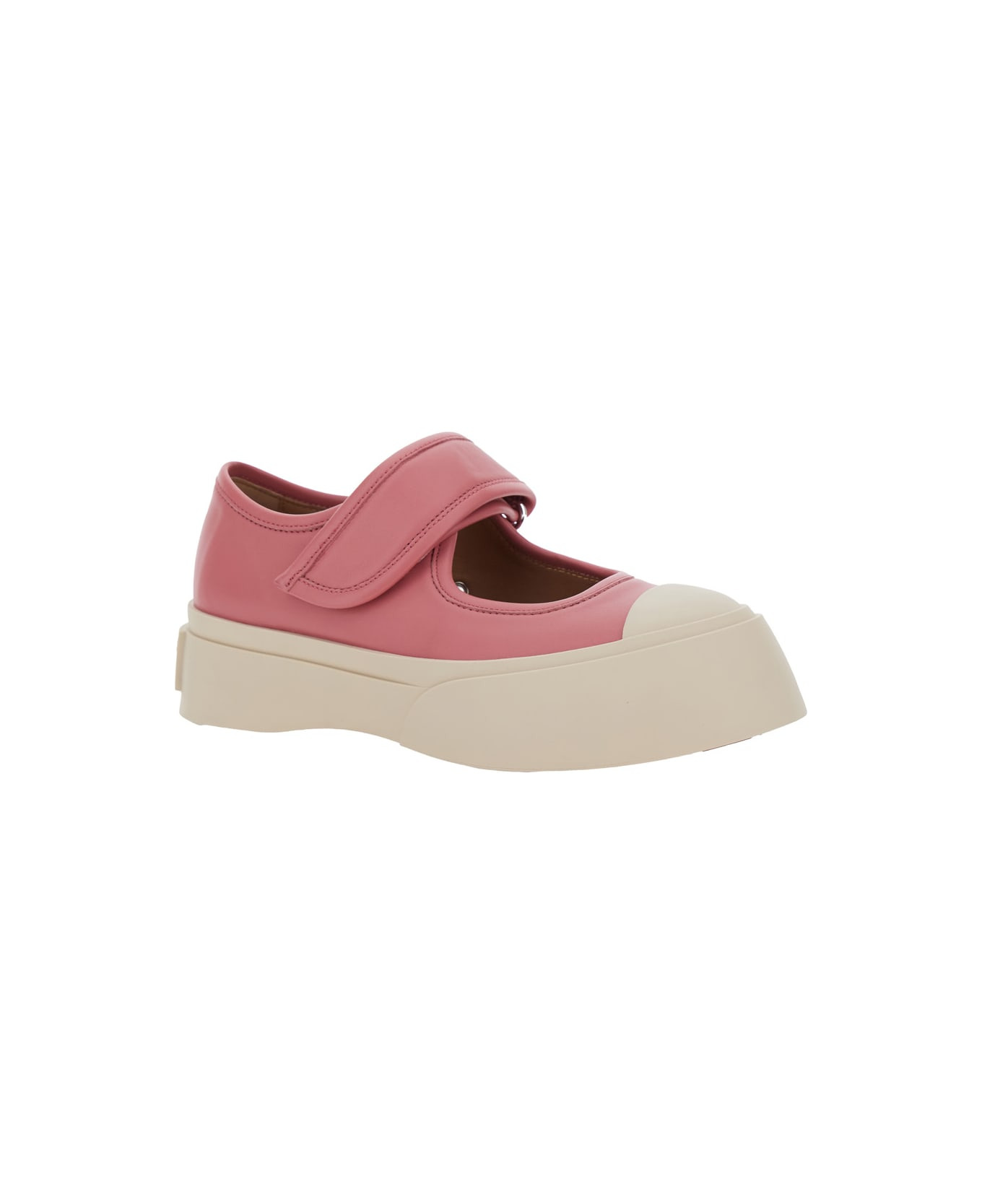 'mary Jane' Pink Sandals With Touch-strap Closure And Logo Patch On The Rear In Leather Woman - 2