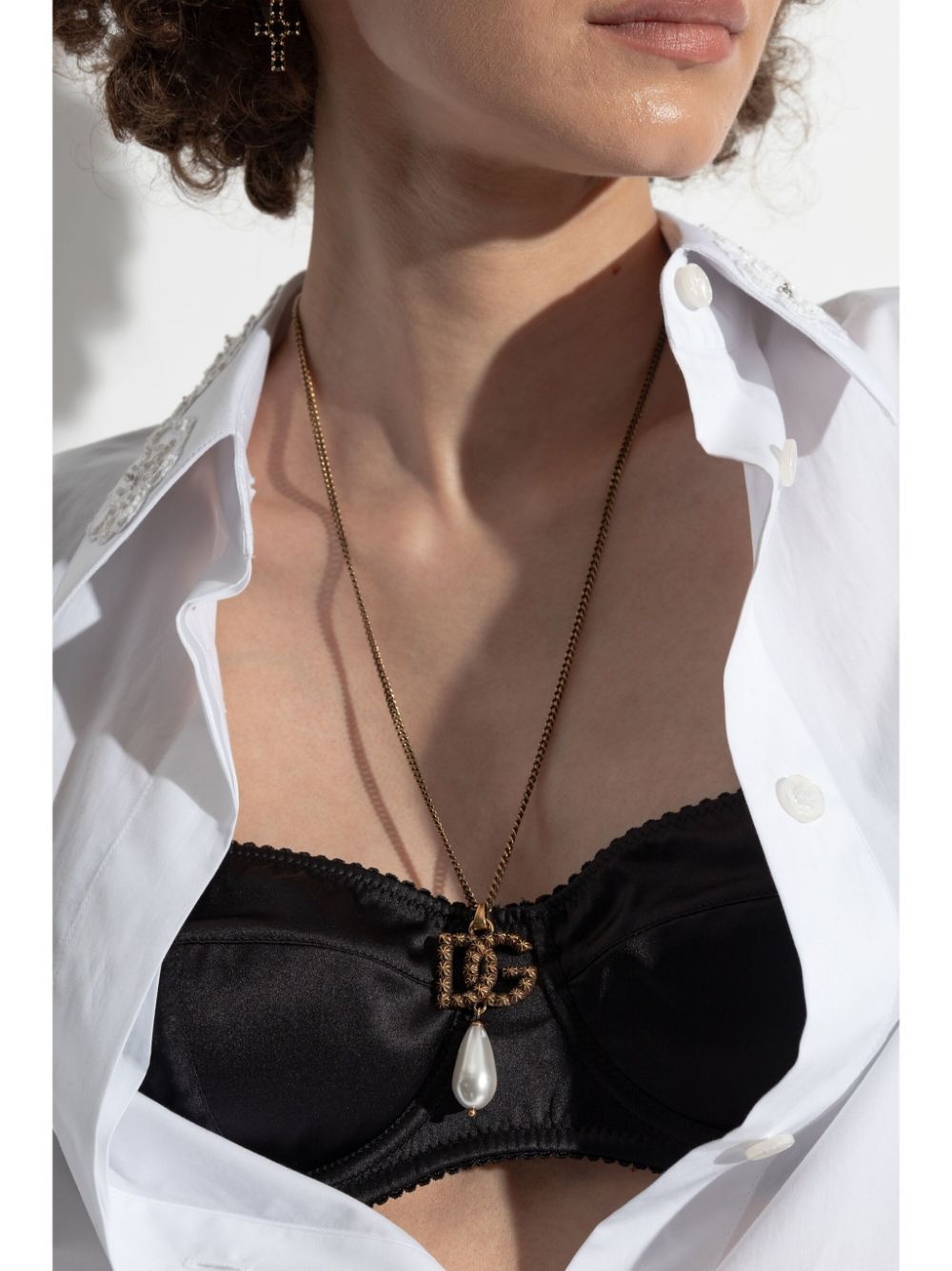 faux-pearl logo-pendant necklace - 2