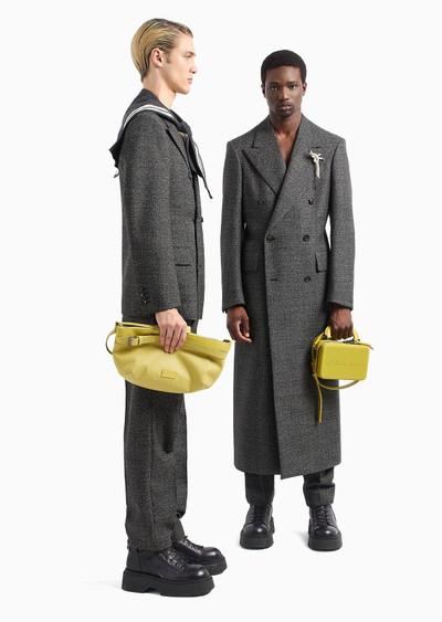 EMPORIO ARMANI Long double-breasted coat in a compact grisaille of heavy mouliné wool outlook