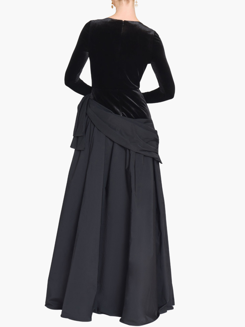 Marchesa STRETCH VELVET LONG SLEEVE DRAPED BOW GOWN outlook