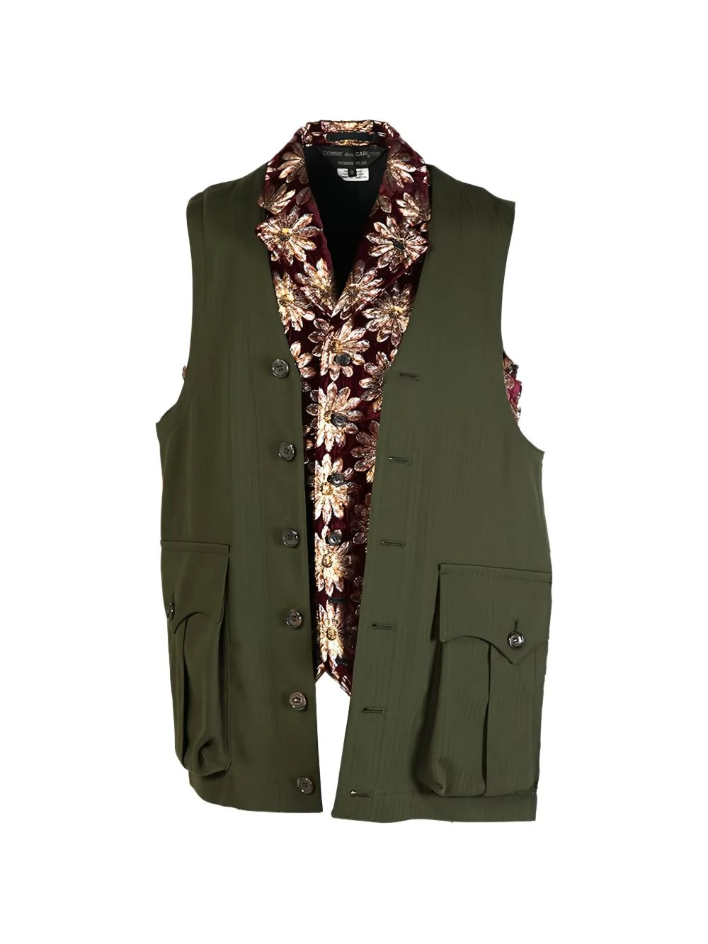 floral-trim flap-pocket vest - 1