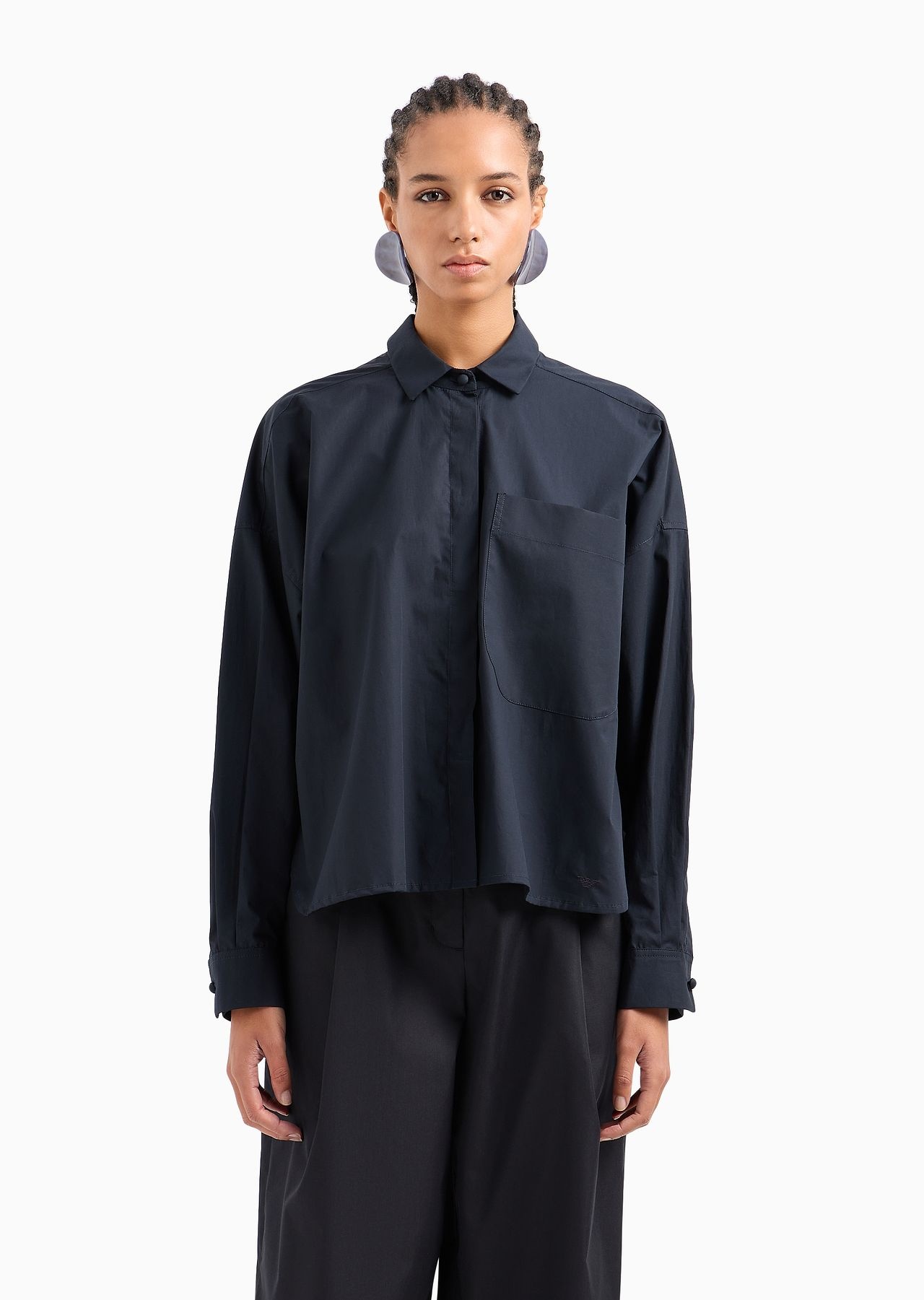 Poplin shirt with asymmetric hem and patch pocket - 2