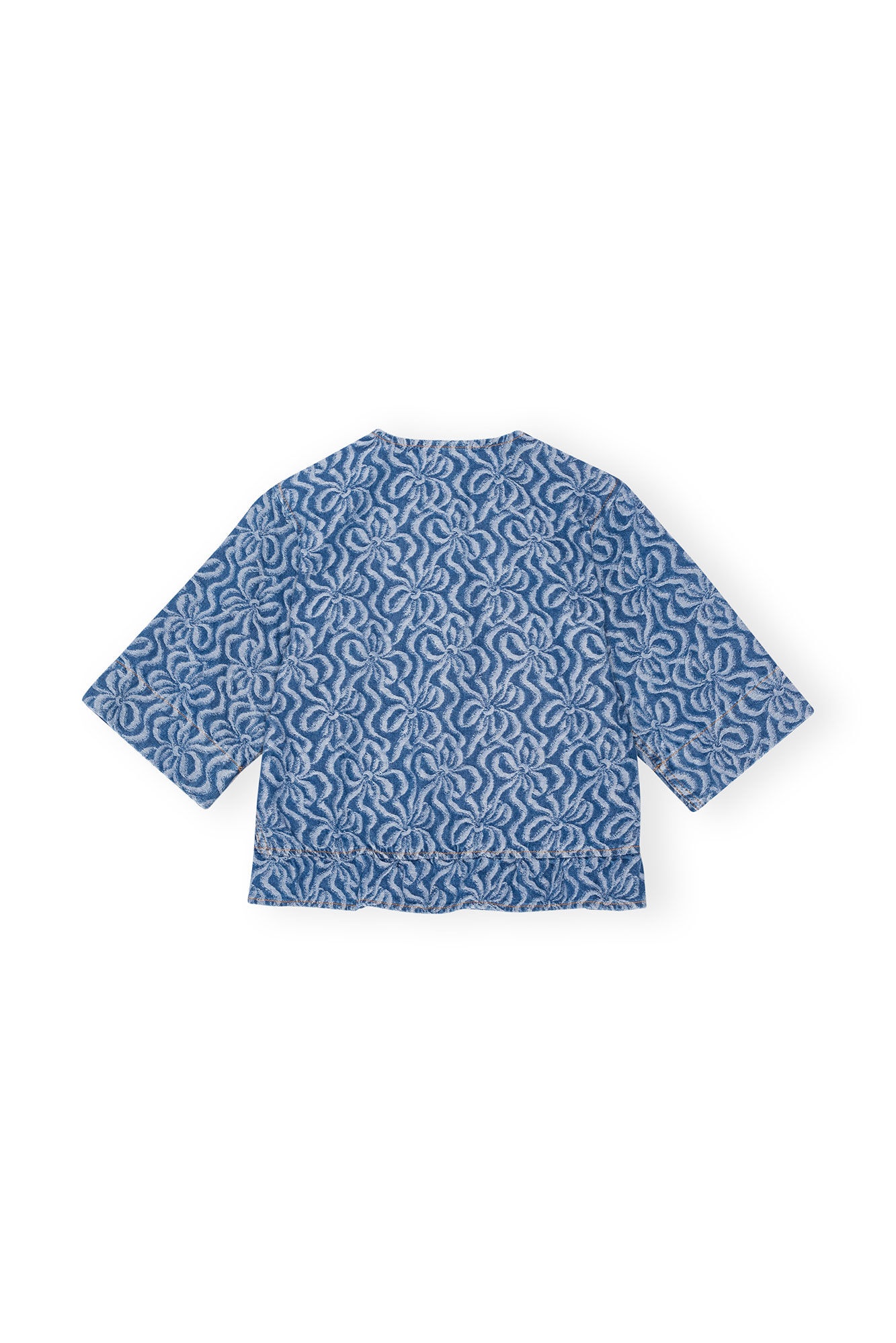 BLUE JACQUARD DENIM FLOUNCE TIE BLOUSE - 2