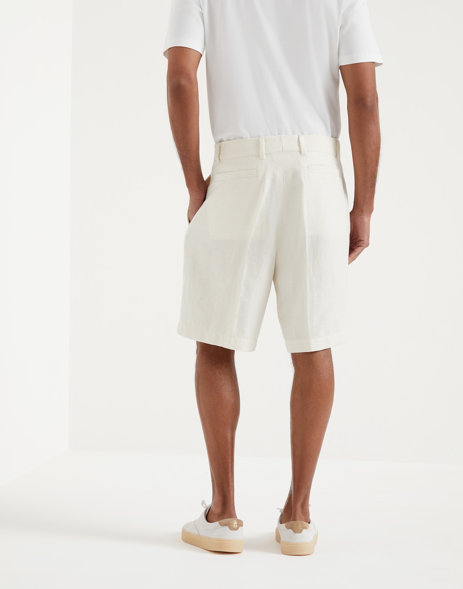 Linen, silk, virgin wool and cotton chevron Bermuda shorts - 2