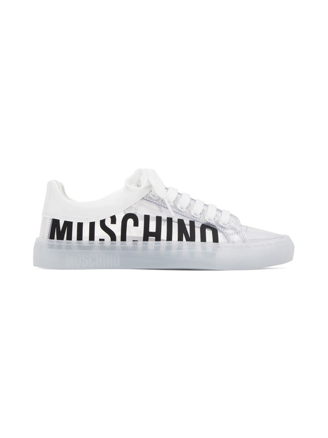 Moschino Transparent Logo Sneakers | ssense | REVERSIBLE
