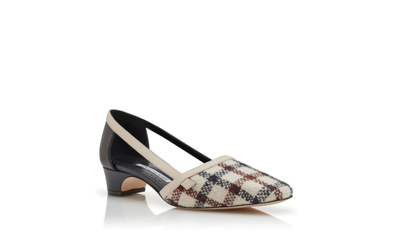 Light Beige Wool Tartan Pumps - 3