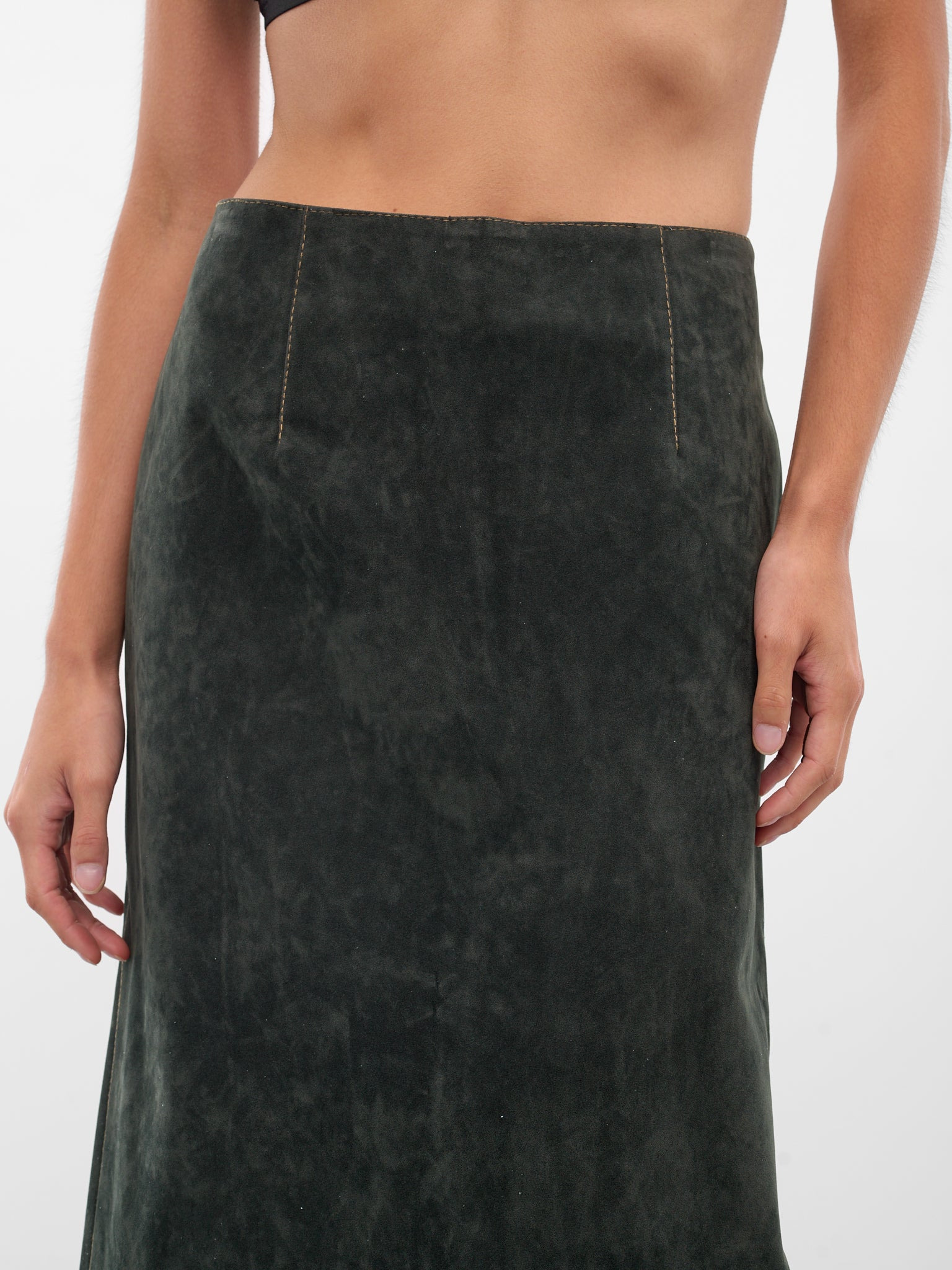 Dark Green Vegan Leather Skirt - 4
